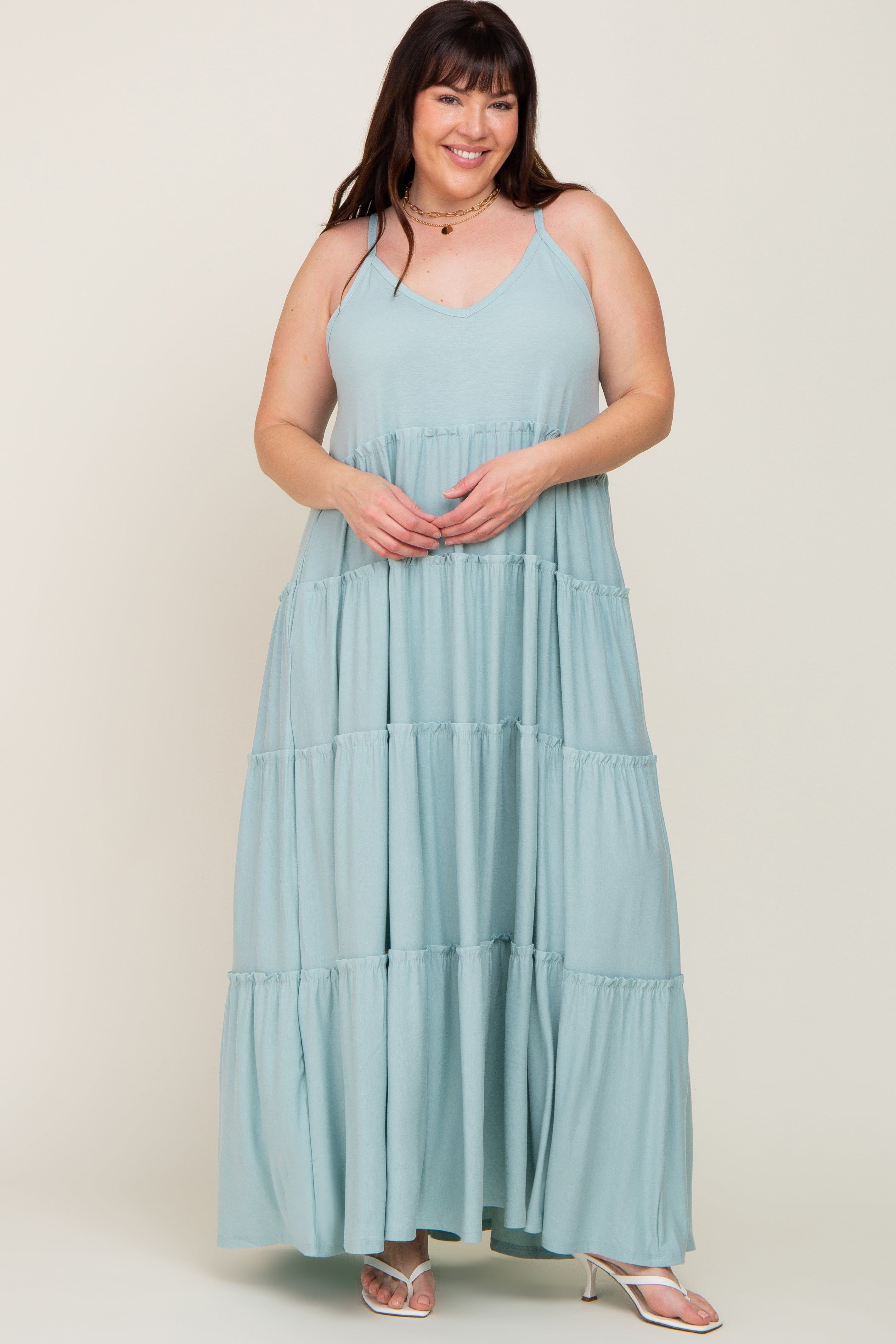 Mint Green Tiered Sleeveless Plus Maxi Dress sold by Pinkblush product image thumbnail 4