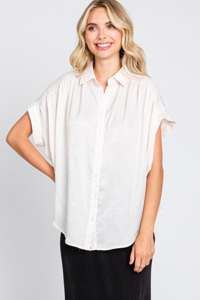 White Satin Button Front Collared Short Sleeve Top sold by Pinkblush product image thumbnail 4