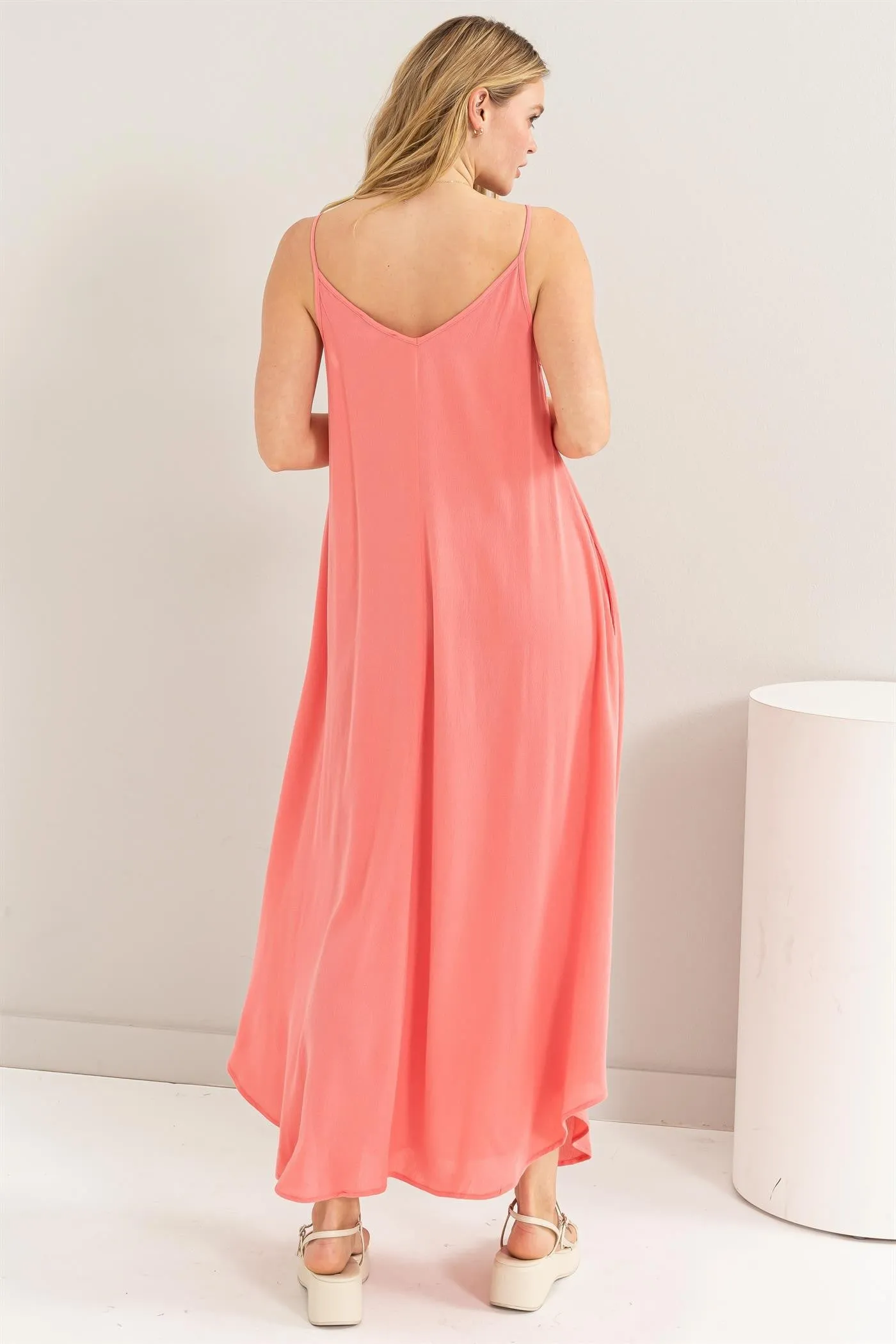 Coral Lightweight Sleeveless V-Neck Maxi Dress sold by Pinkblush product image thumbnail 3