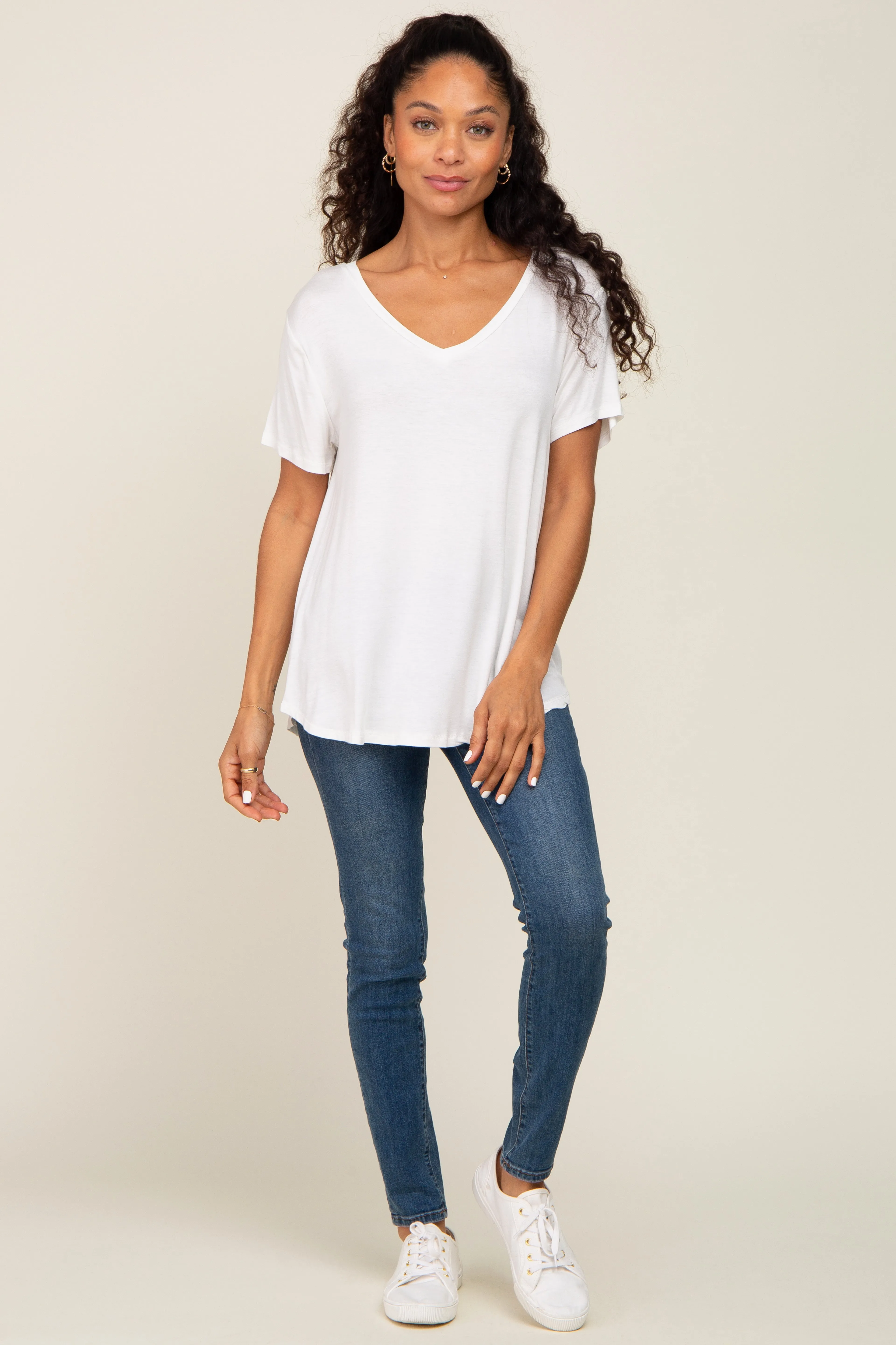 White V-Neck Tee sold by Pinkblush product image thumbnail 4