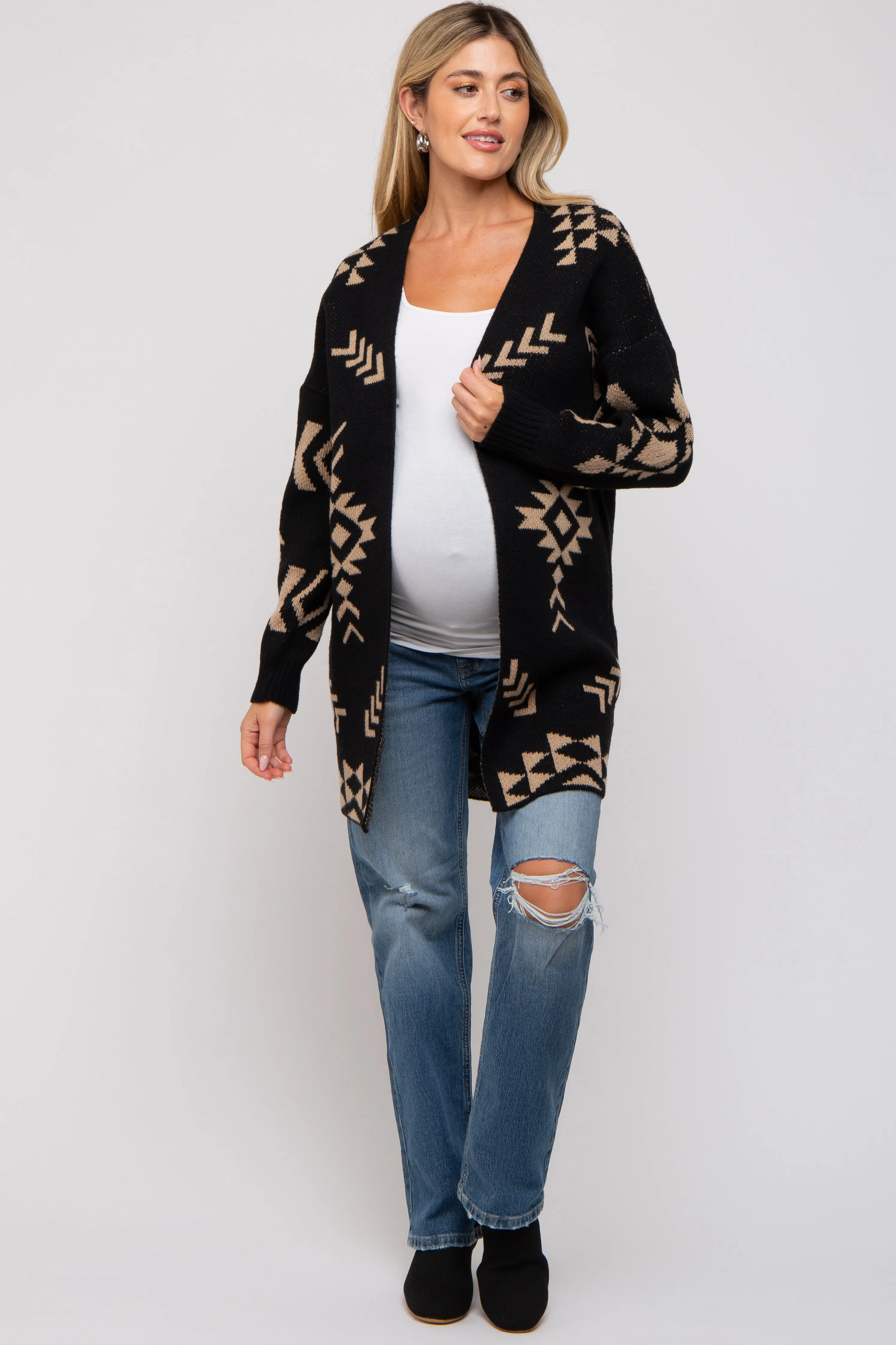 Black Print Maternity Cardigan sold by Pinkblush