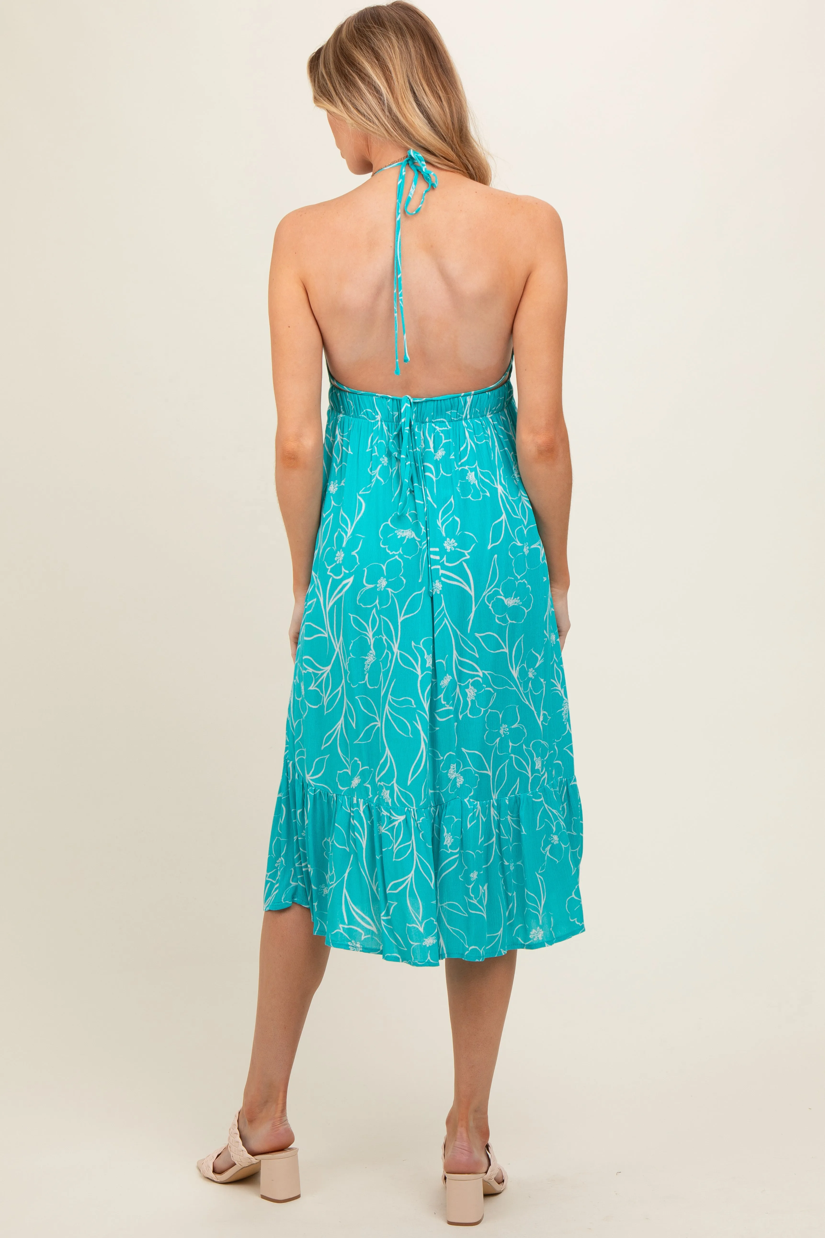 Aqua Floral Sleeveless Halter Neck Open Back Maternity Dress sold by Pinkblush product image thumbnail 2