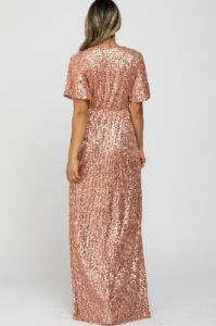Pink Sequin Short Sleeve Maxi Dress sold by Pinkblush