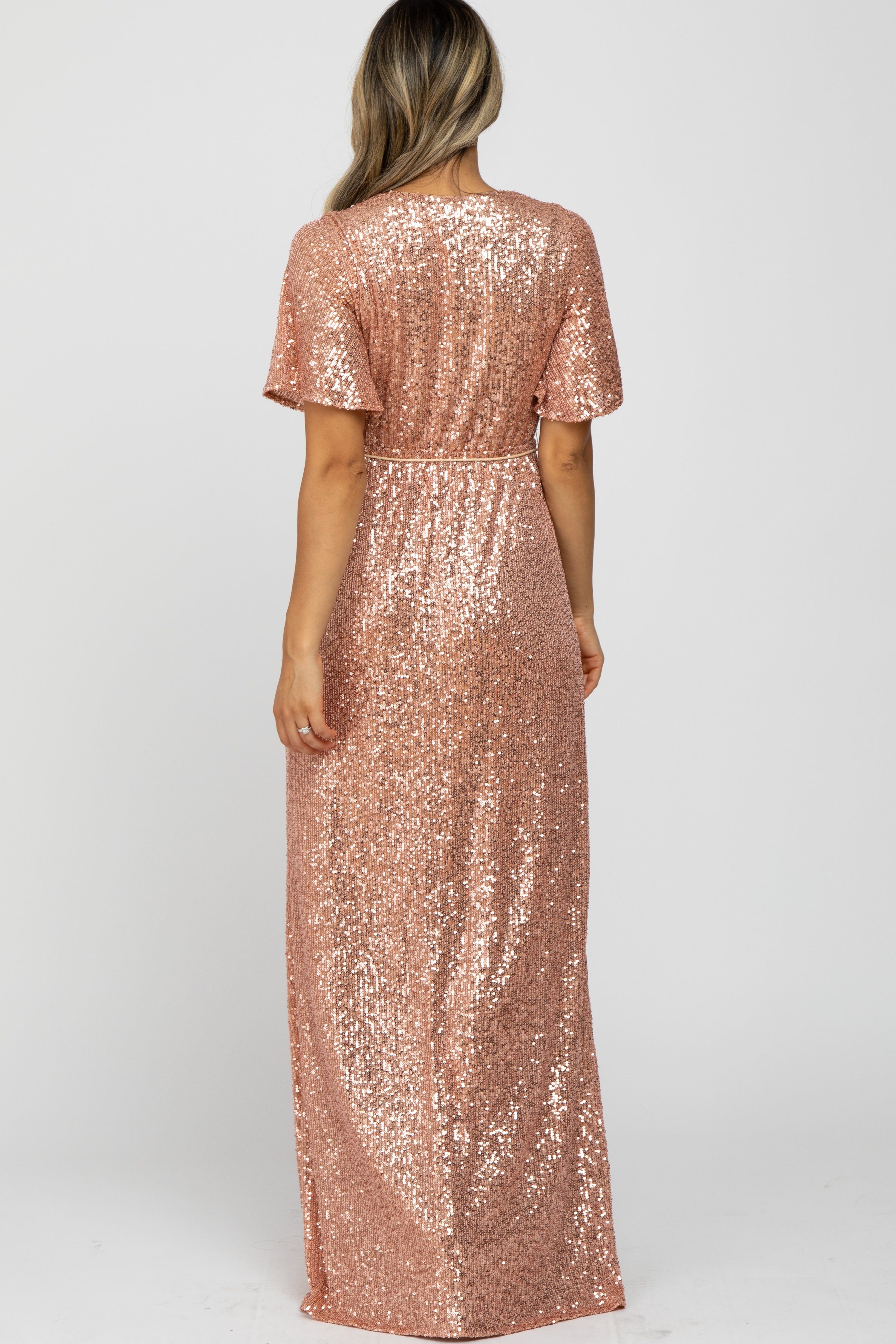 Pink Sequin Short Sleeve Maxi Dress sold by Pinkblush product image thumbnail 3