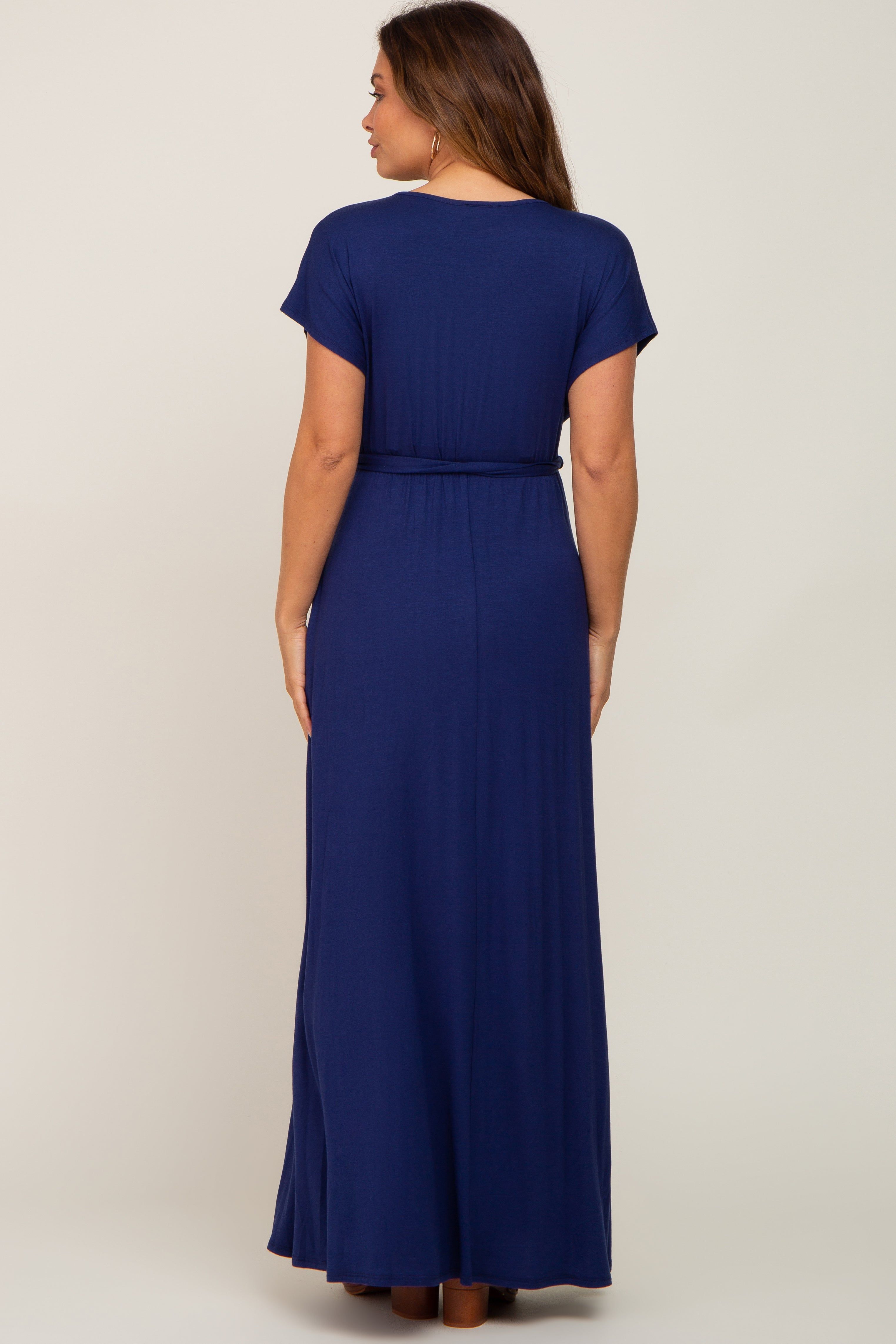 Navy Basic Maternity Wrap Maxi Dress sold by Pinkblush product image thumbnail 3
