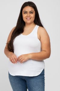 White Racerback Curved Hem Plus Maternity Tank Top sold by Pinkblush