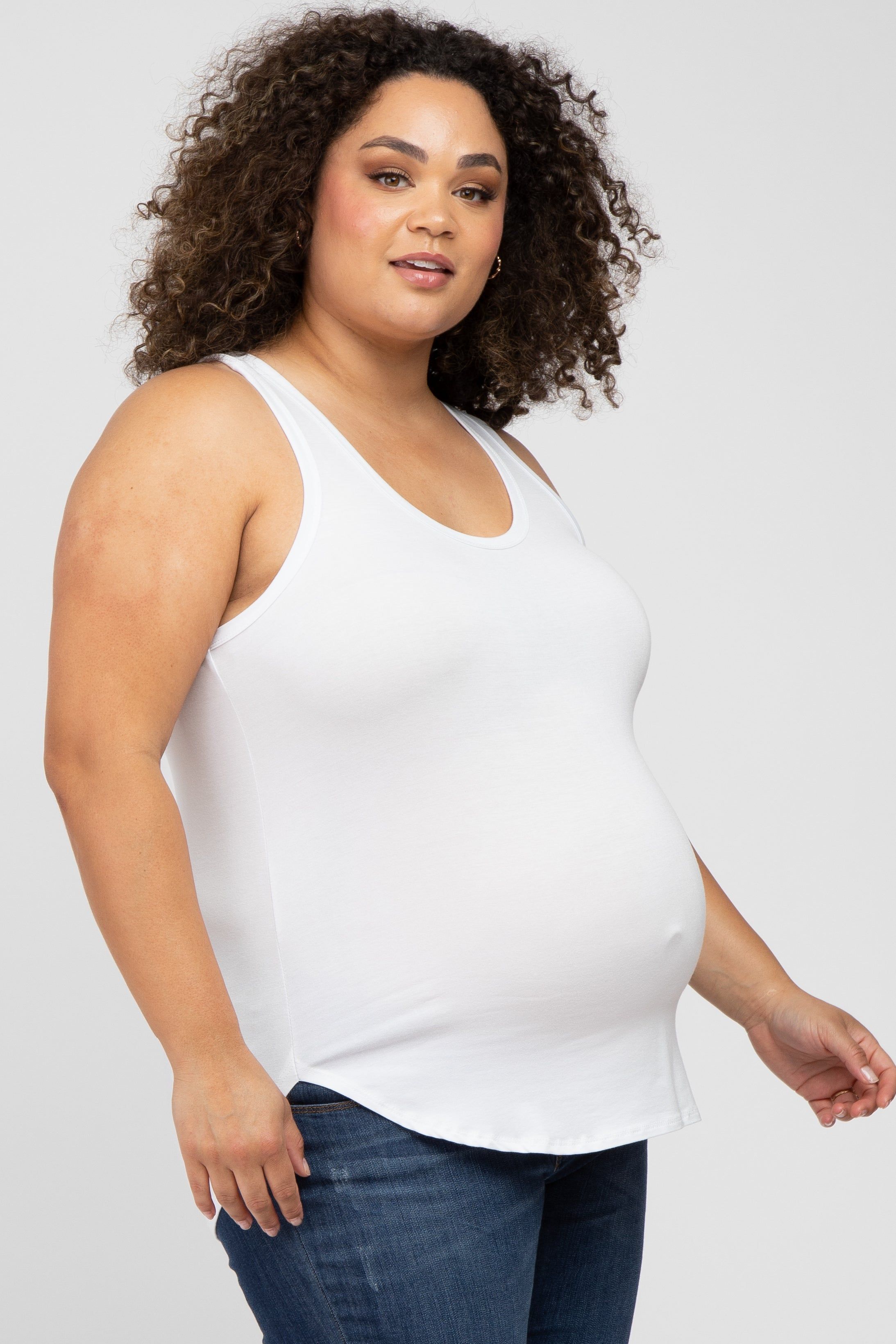 White Racerback Curved Hem Plus Maternity Tank Top sold by Pinkblush product image thumbnail 2
