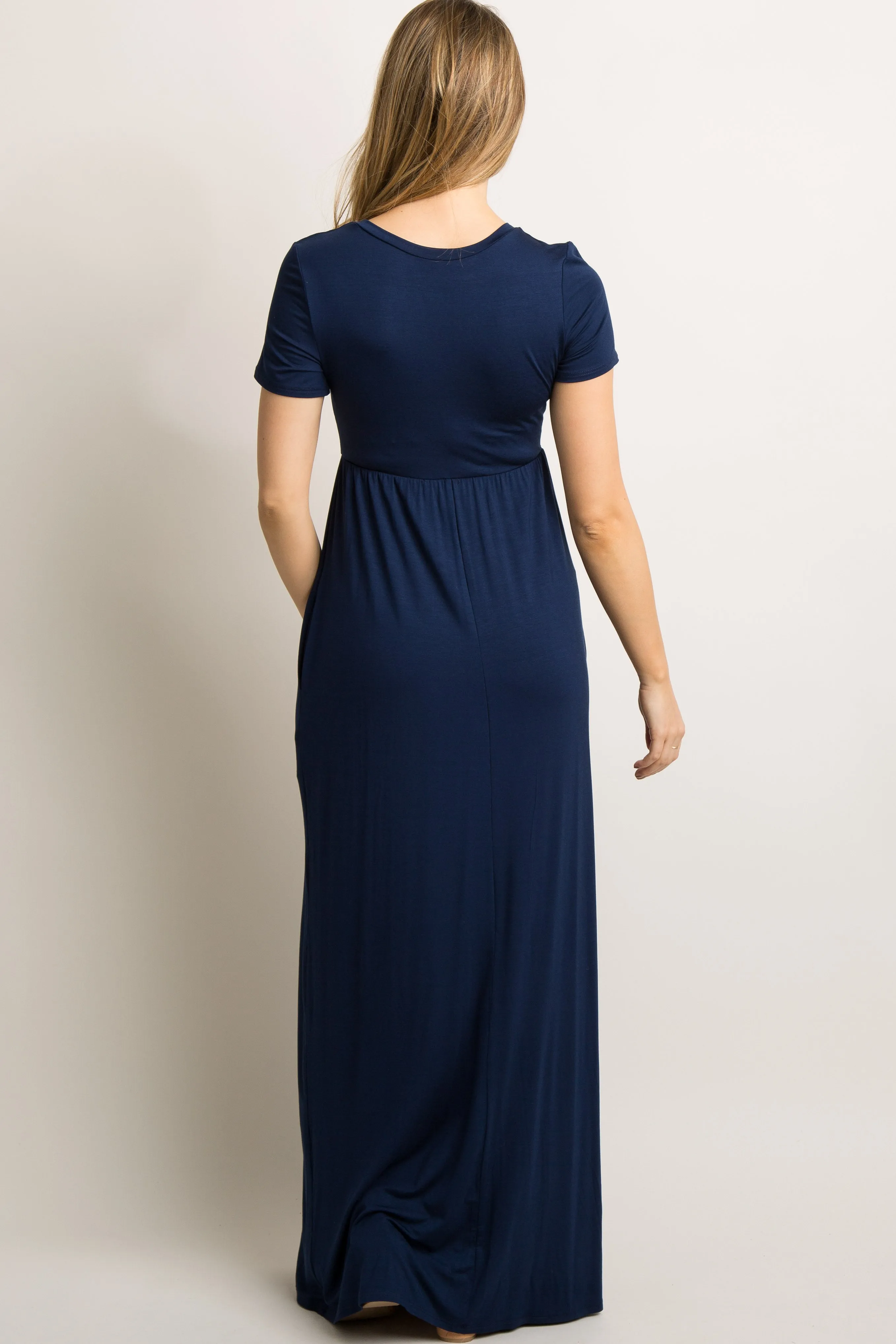 Navy Blue Solid Side Pocket Maternity Maxi Dress sold by Pinkblush product image thumbnail 3