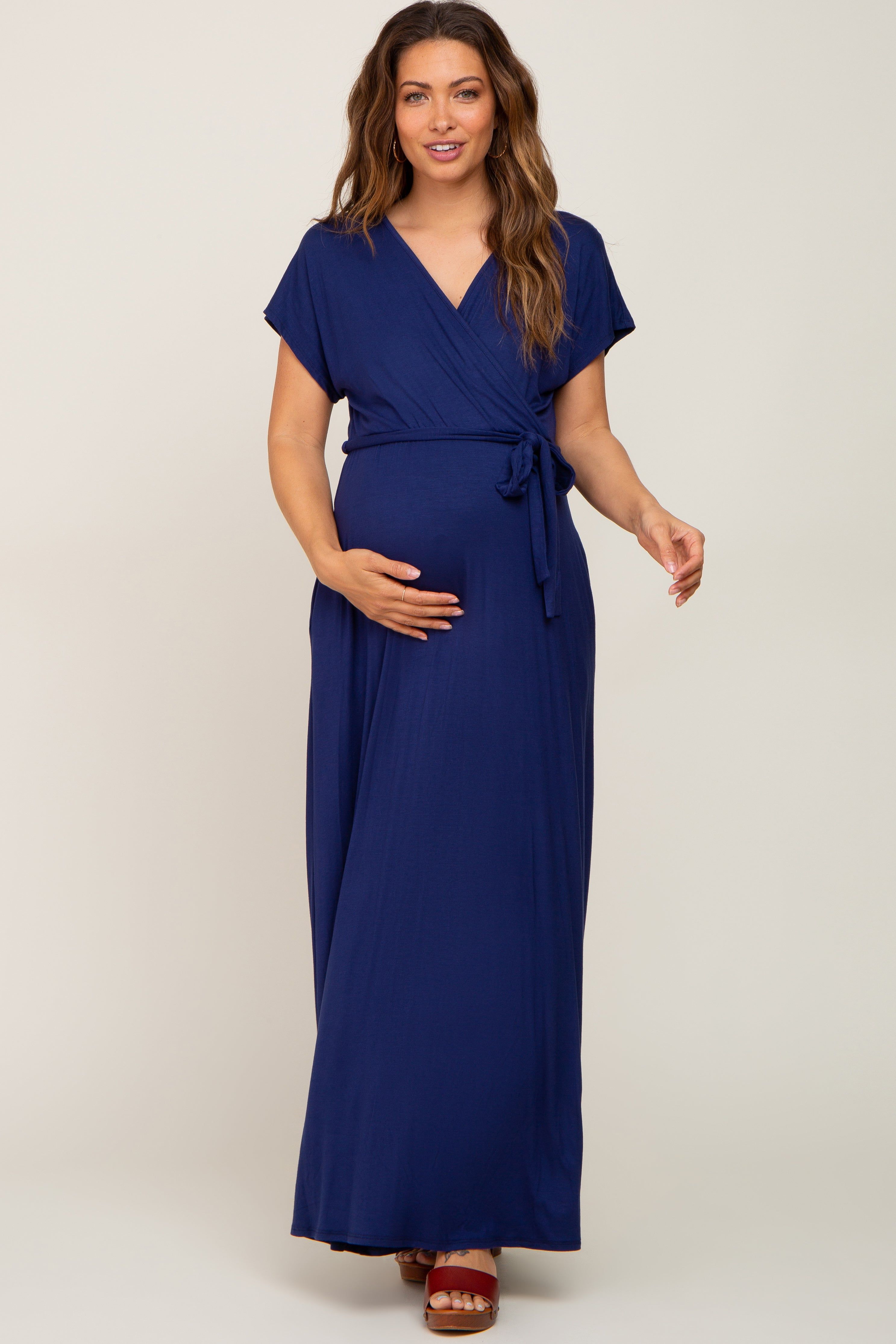 Navy Basic Maternity Wrap Maxi Dress sold by Pinkblush product image thumbnail 4