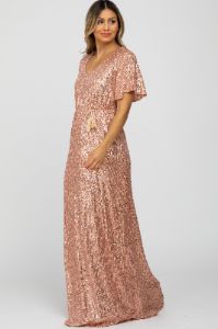 Pink Sequin Short Sleeve Maxi Dress sold by Pinkblush