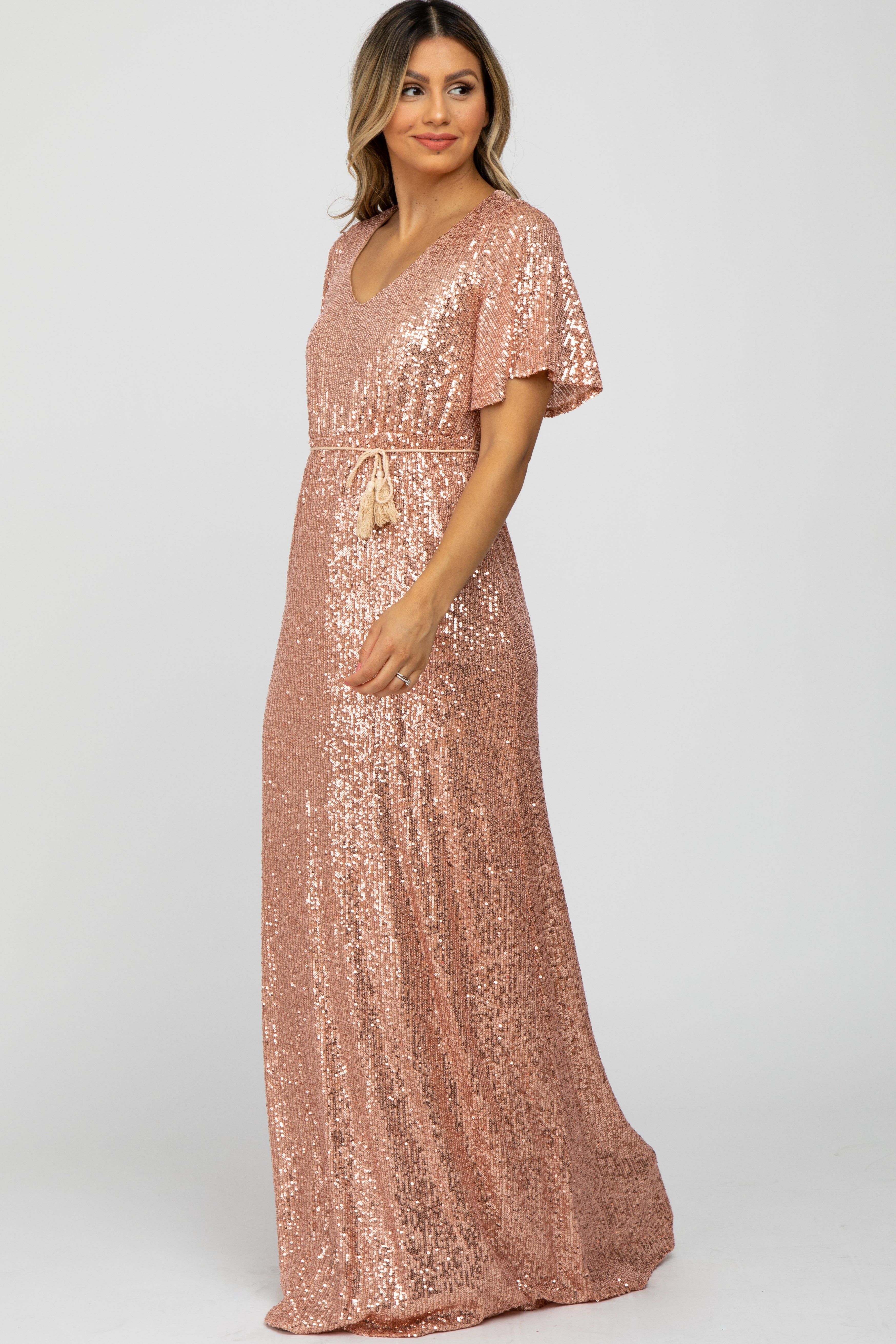 Pink Sequin Short Sleeve Maxi Dress sold by Pinkblush product image thumbnail 2
