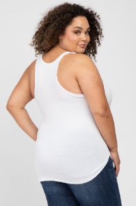 White Racerback Curved Hem Plus Maternity Tank Top sold by Pinkblush