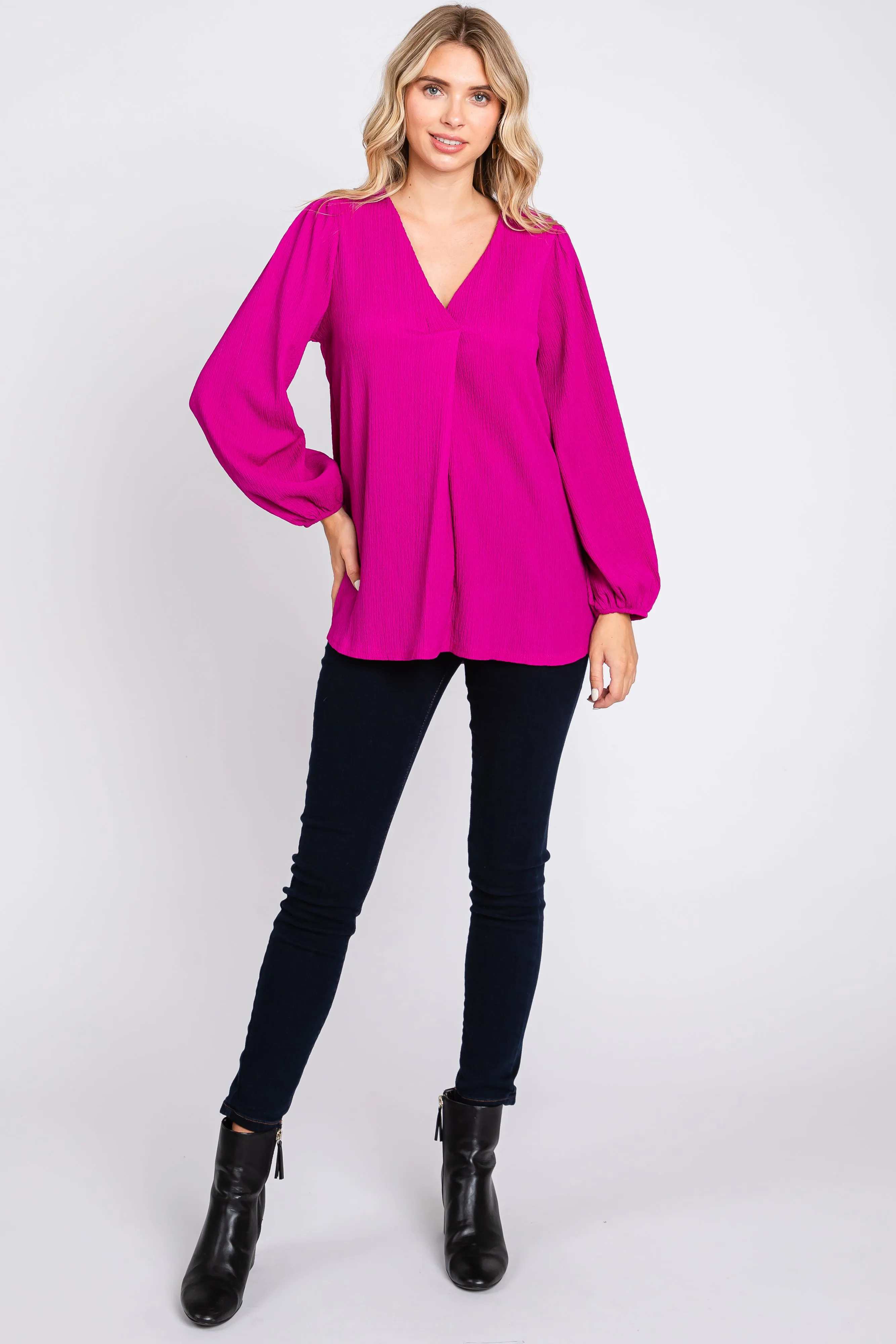 Magenta Textured Long Sleeve Blouse sold by Pinkblush product image thumbnail 5