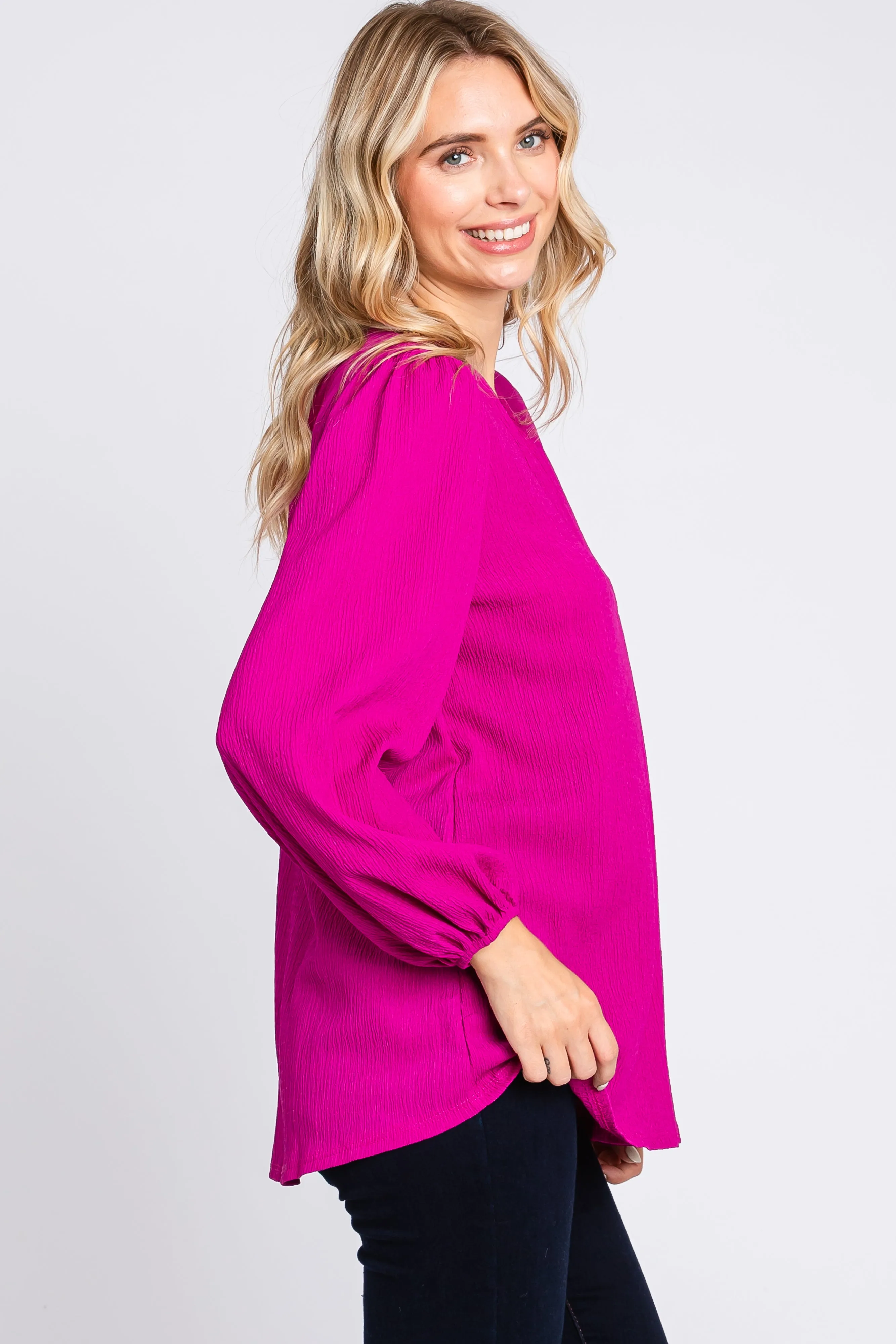 Magenta Textured Long Sleeve Blouse sold by Pinkblush product image thumbnail 2