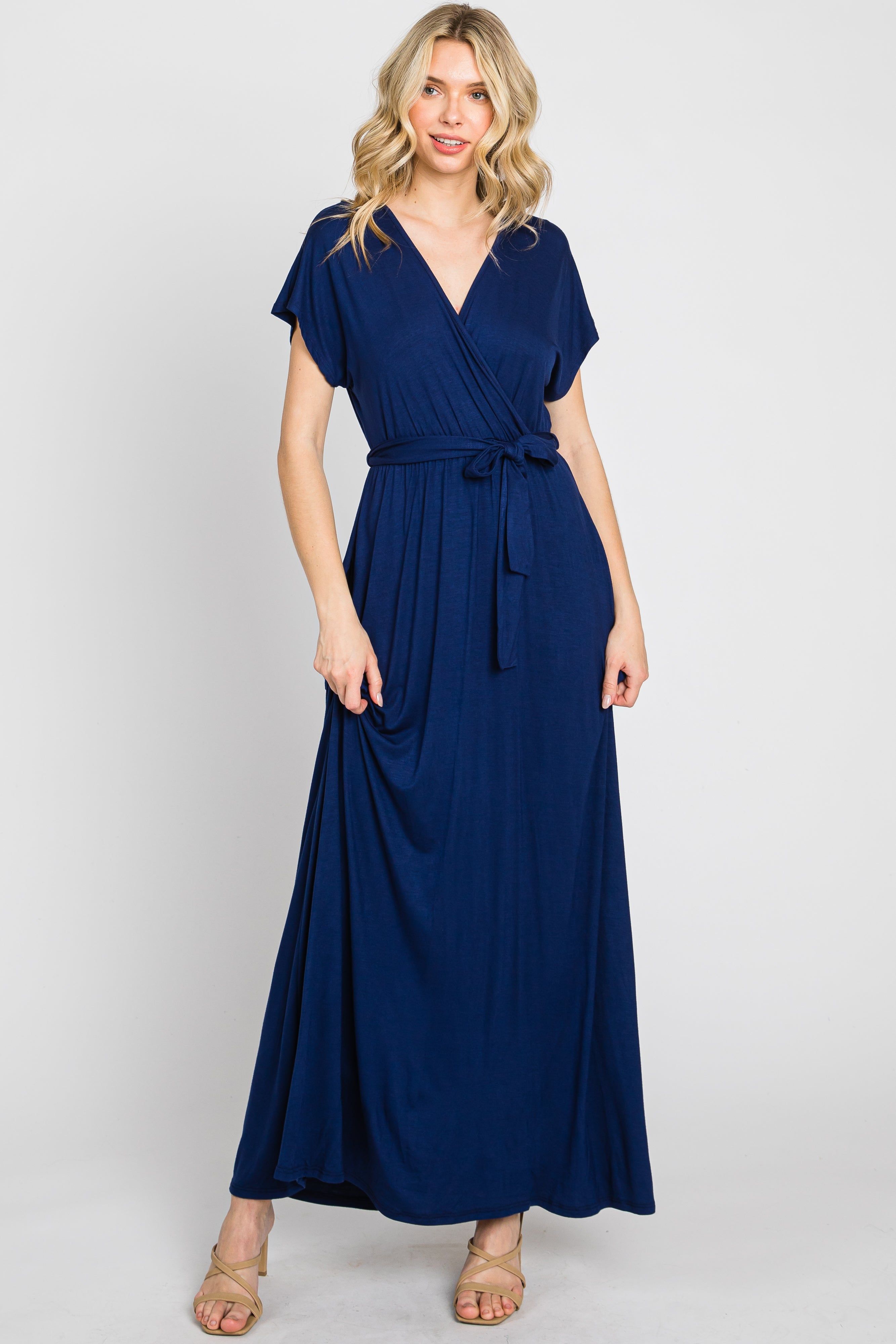 Navy Basic Maternity Wrap Maxi Dress sold by Pinkblush product image thumbnail 5