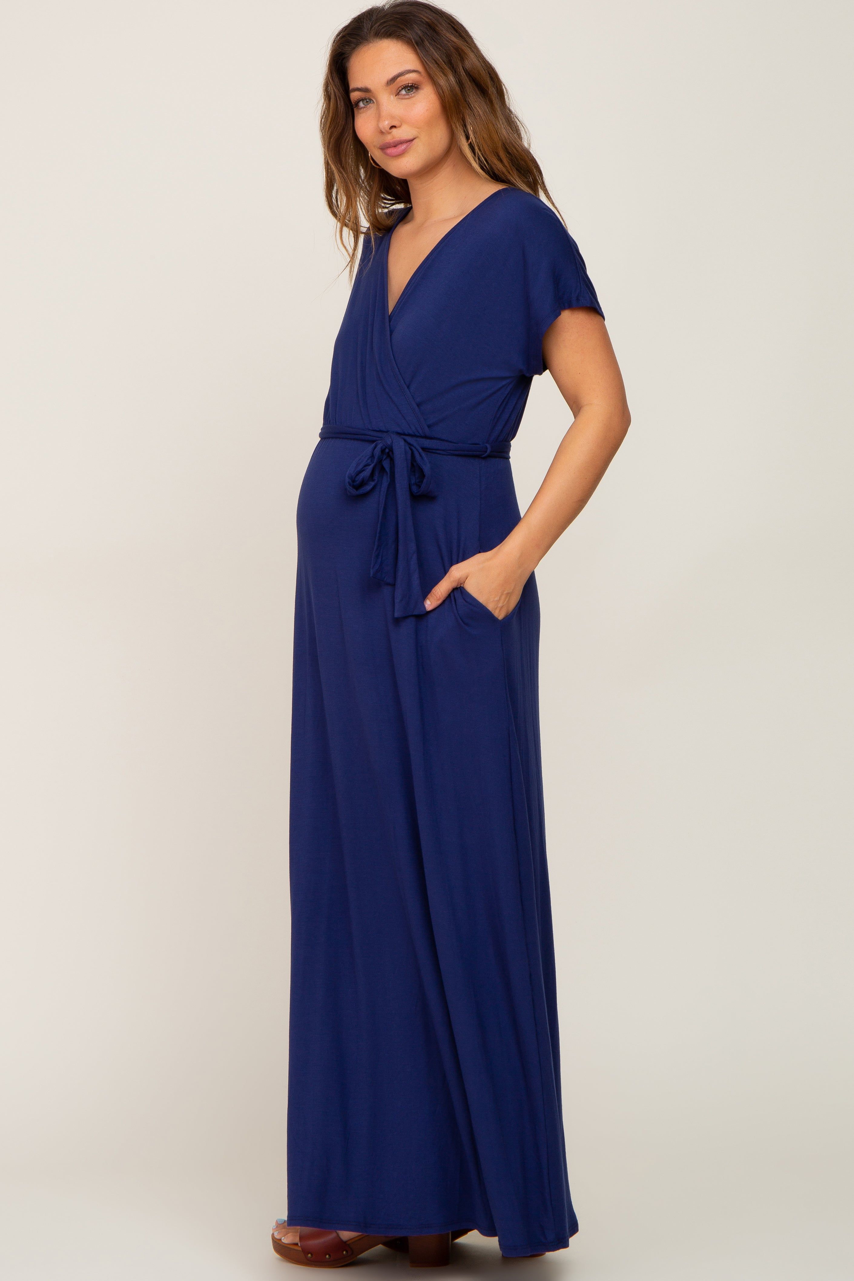 Navy Basic Maternity Wrap Maxi Dress sold by Pinkblush product image thumbnail 2