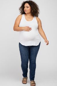 White Racerback Curved Hem Plus Maternity Tank Top sold by Pinkblush