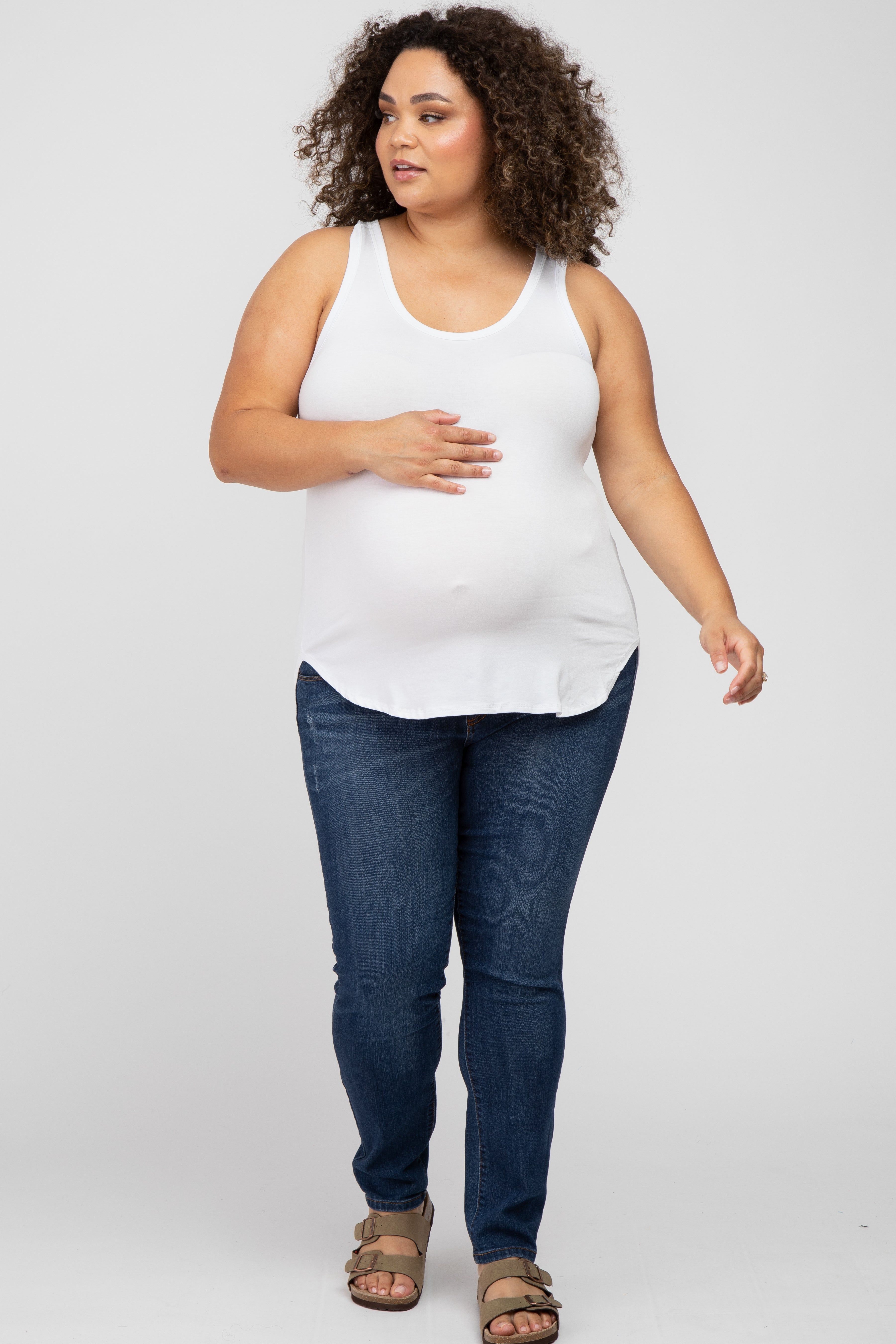 White Racerback Curved Hem Plus Maternity Tank Top sold by Pinkblush product image thumbnail 4