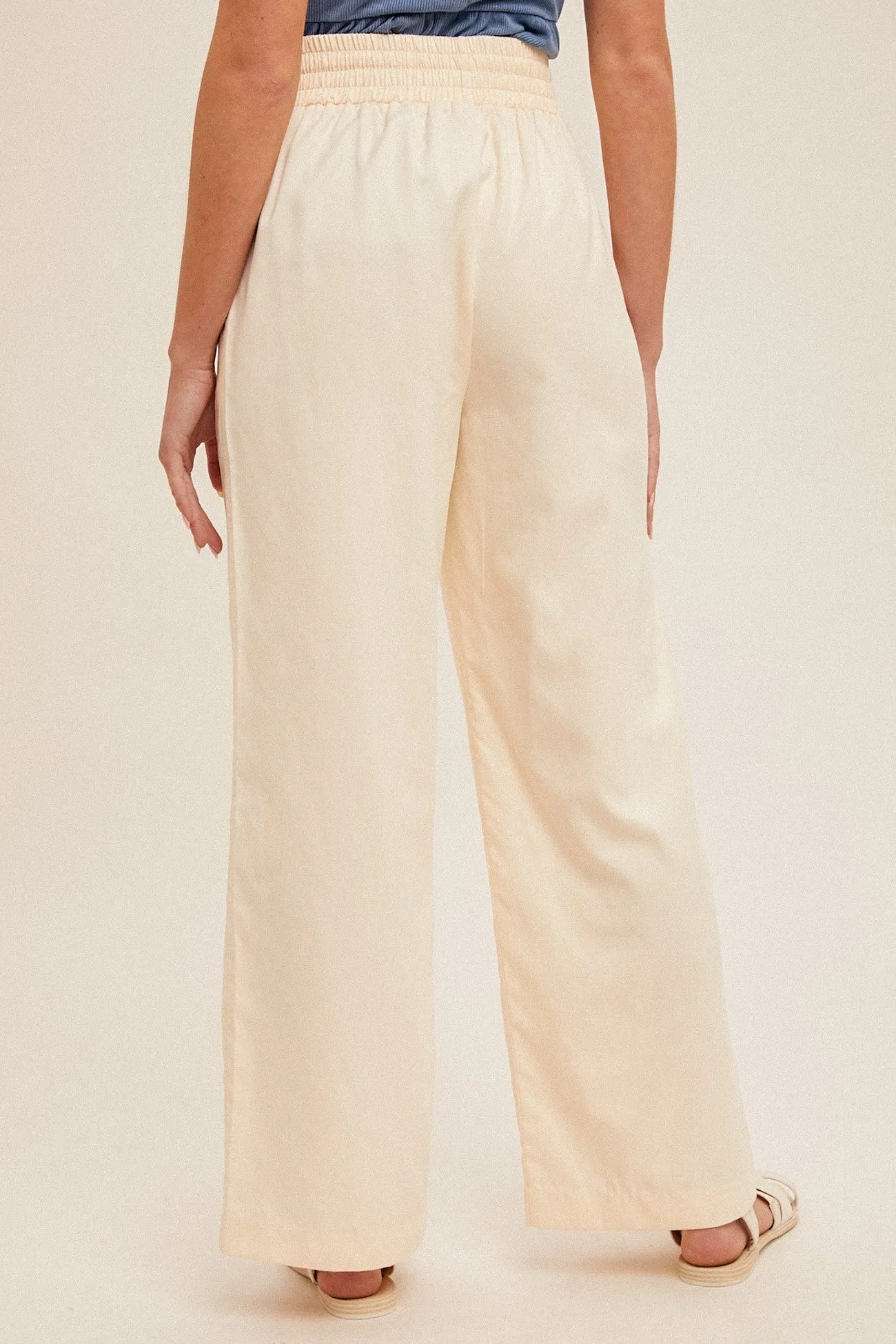 Cream Drawstring Detail Wide Leg Pants With Pockets sold by Pinkblush product image thumbnail 4