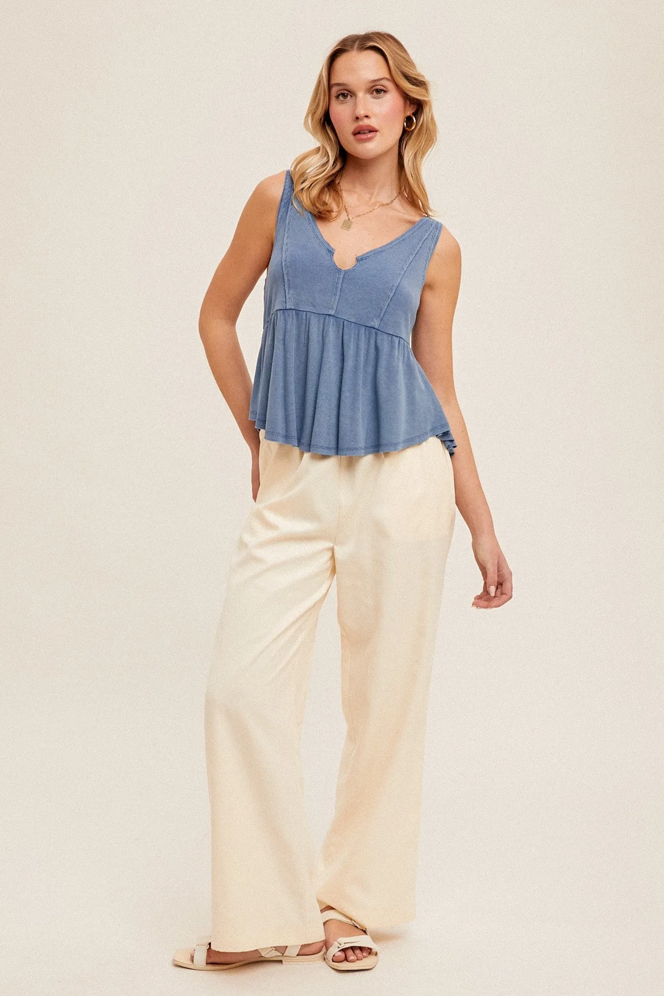 Cream Drawstring Detail Wide Leg Pants With Pockets sold by Pinkblush