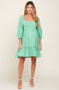 Mint Green Smocked Button Front Maternity Dress sold by Pinkblush