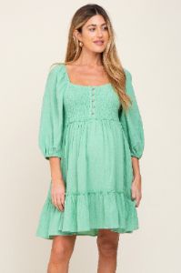 Mint Green Smocked Button Front Maternity Dress sold by Pinkblush