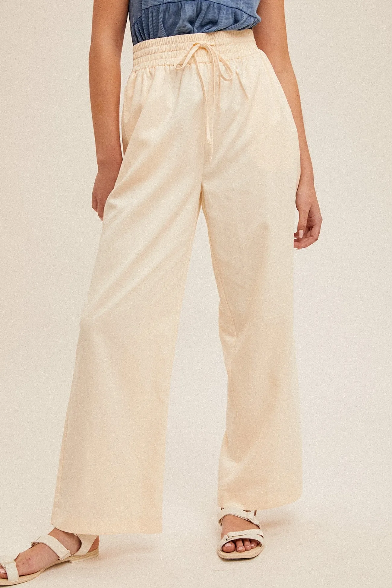 Cream Drawstring Detail Wide Leg Pants With Pockets sold by Pinkblush product image thumbnail 2