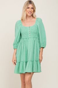 Mint Green Smocked Button Front Maternity Dress sold by Pinkblush
