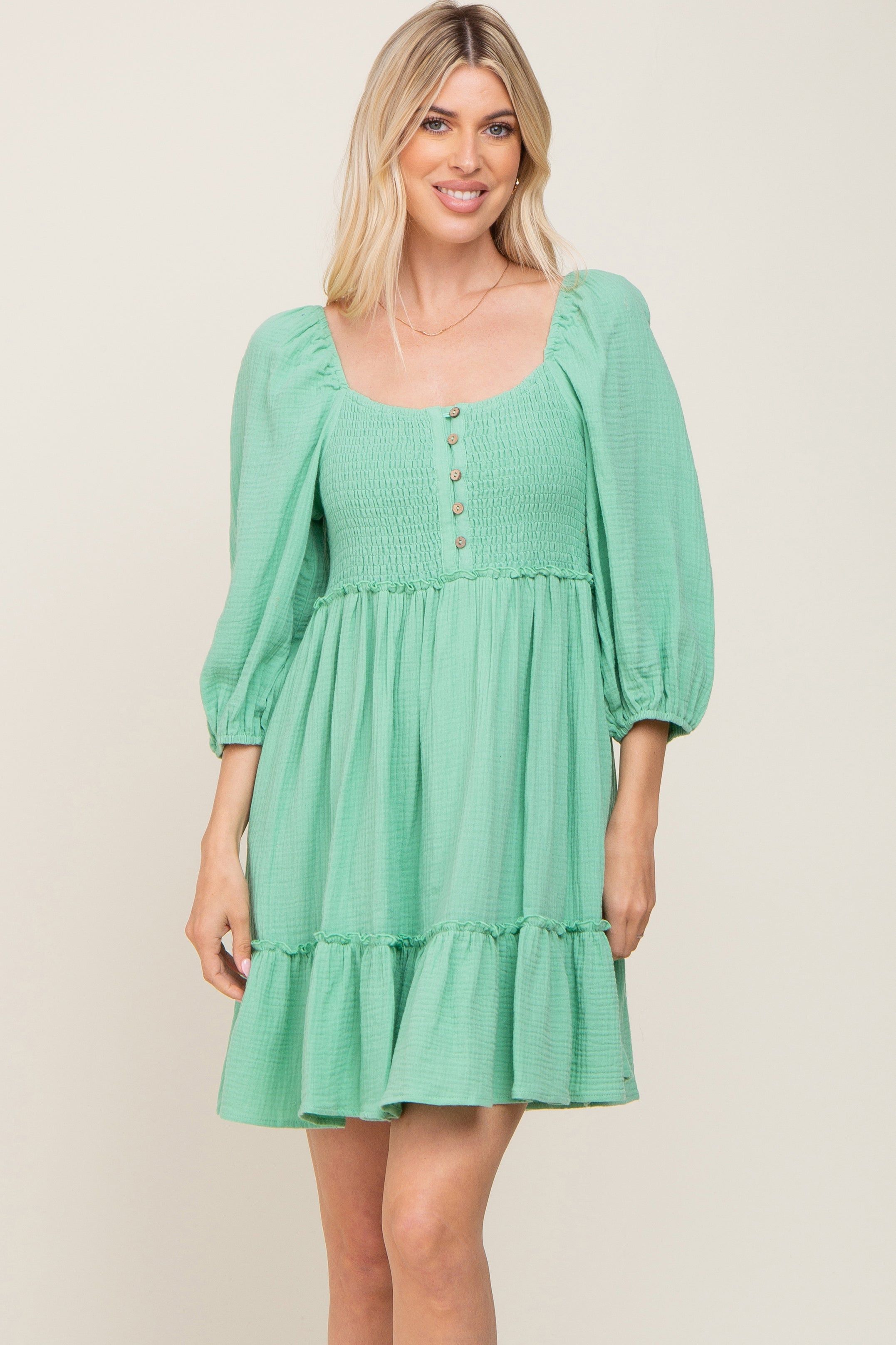 Mint Green Smocked Button Front Maternity Dress sold by Pinkblush product image thumbnail 5