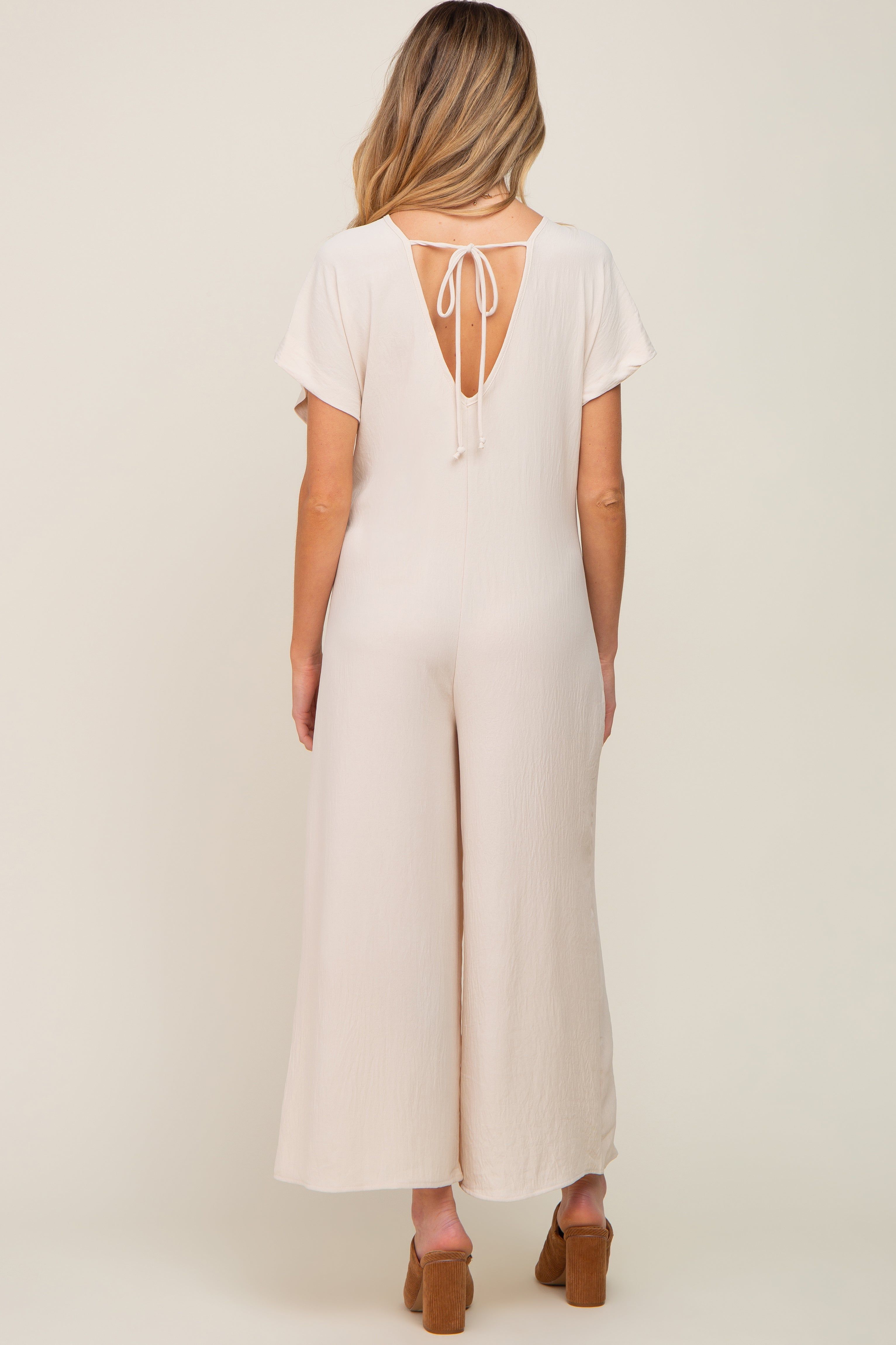 Beige Front Button Accent Maternity Jumpsuit sold by Pinkblush product image thumbnail 3