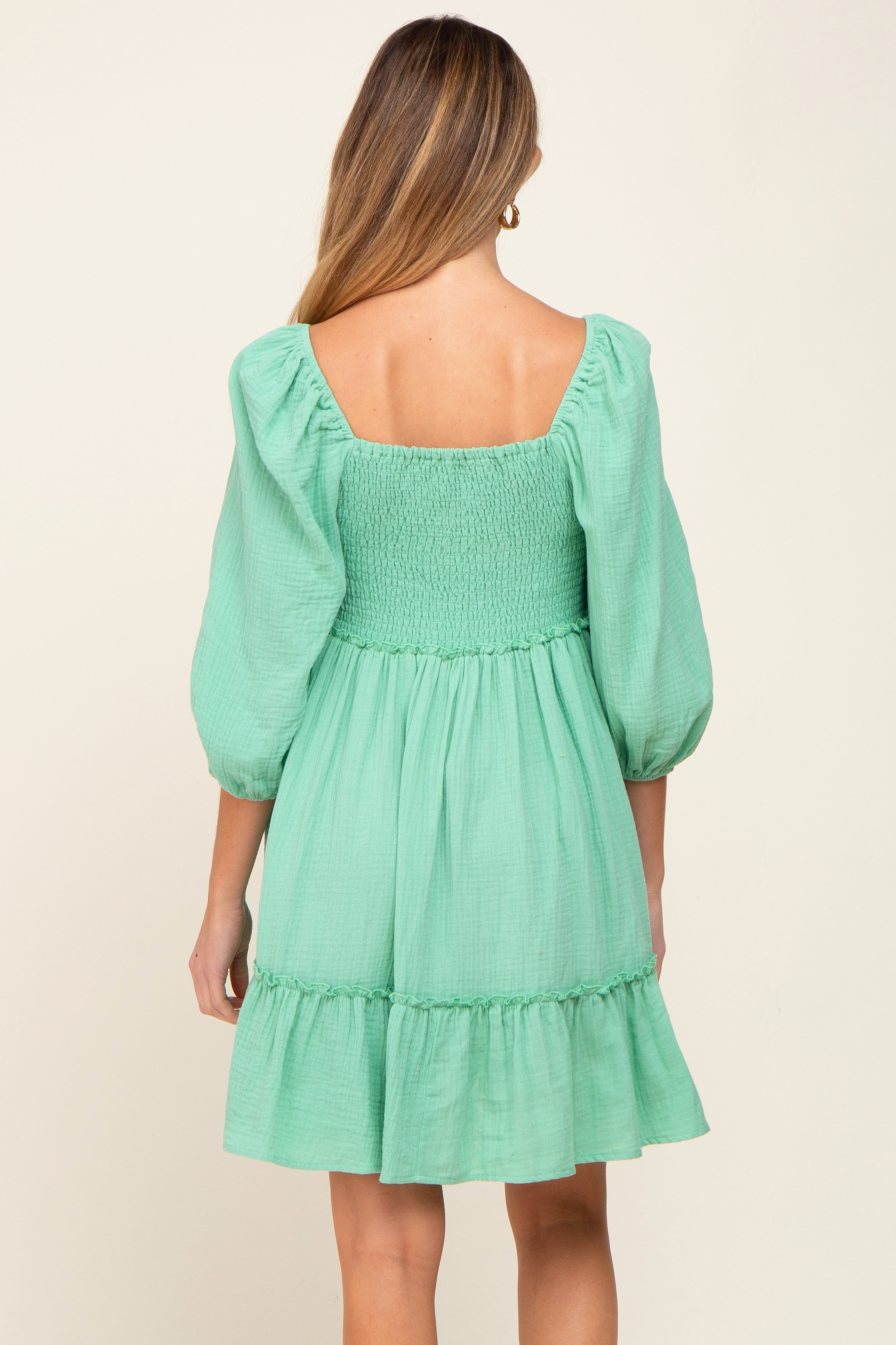 Mint Green Smocked Button Front Maternity Dress sold by Pinkblush product image thumbnail 3