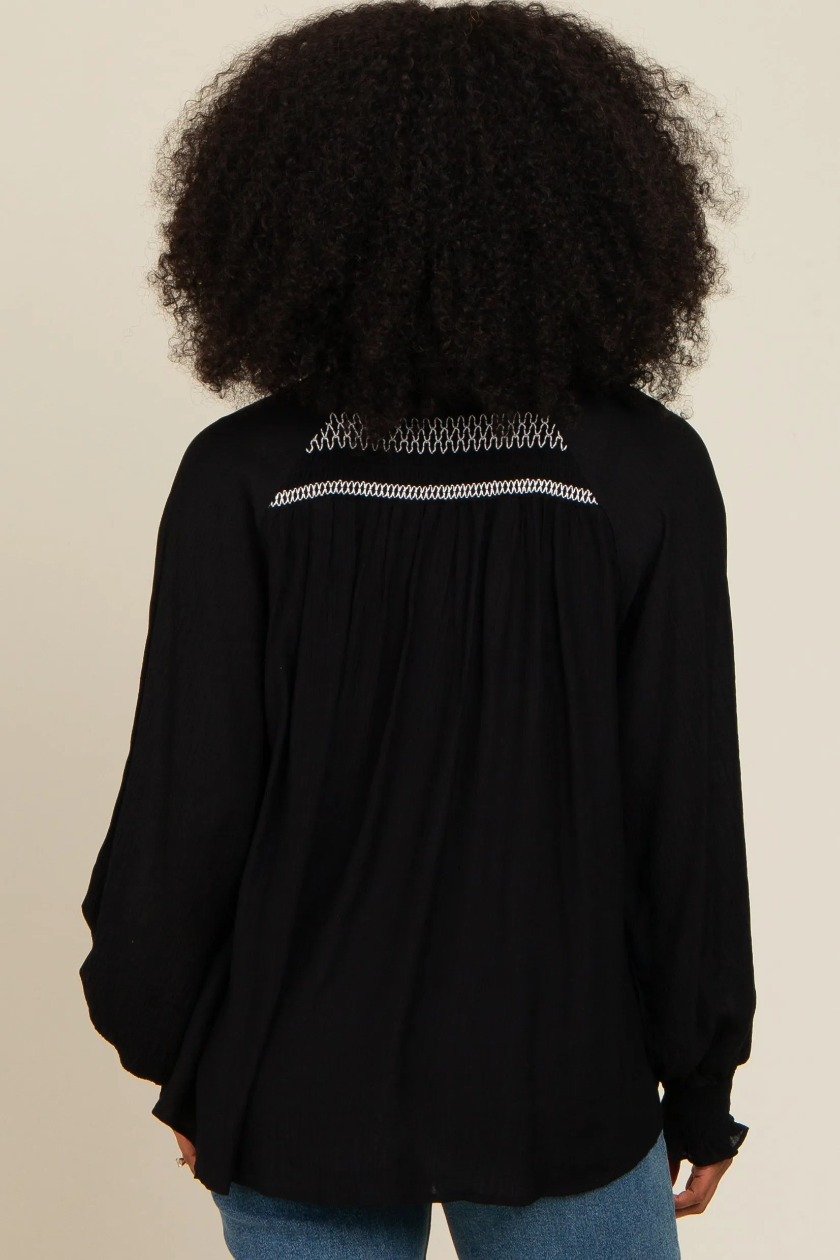 Black Embroidered Smocked Blouse sold by Pinkblush product image thumbnail 3