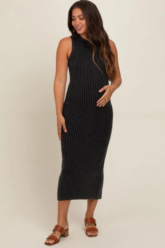 Charcoal Vintage Wash Ribbed Cutout Maternity Dress sold by Pinkblush
