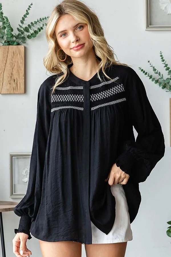 Black Embroidered Smocked Blouse sold by Pinkblush product image thumbnail 4