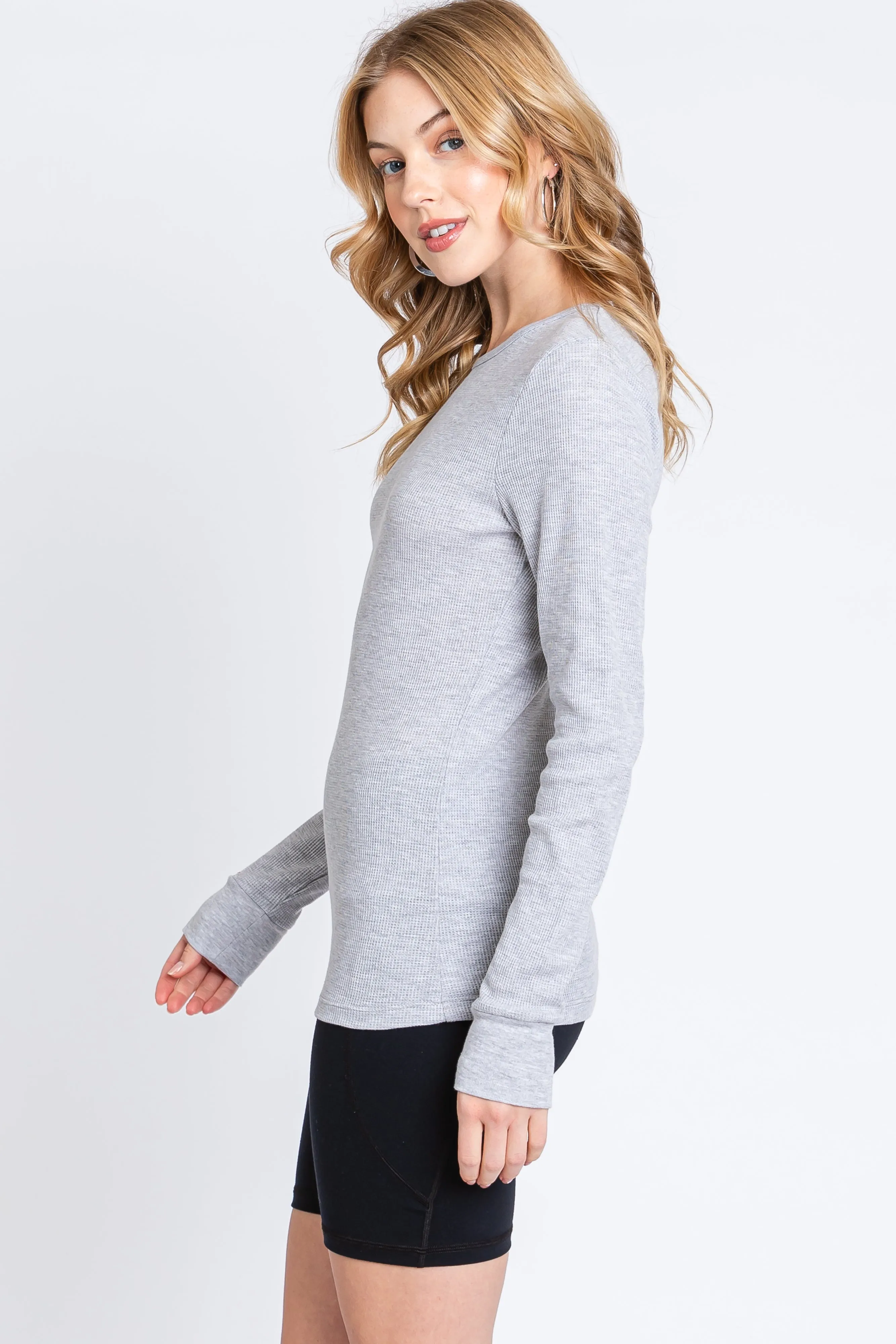 Heather Grey Waffle Knit Basic Long Sleeve Top sold by Pinkblush product image thumbnail 3