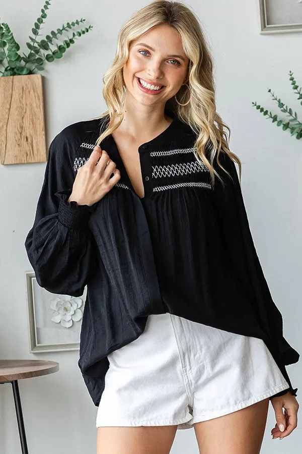 Black Embroidered Smocked Blouse sold by Pinkblush product image thumbnail 5