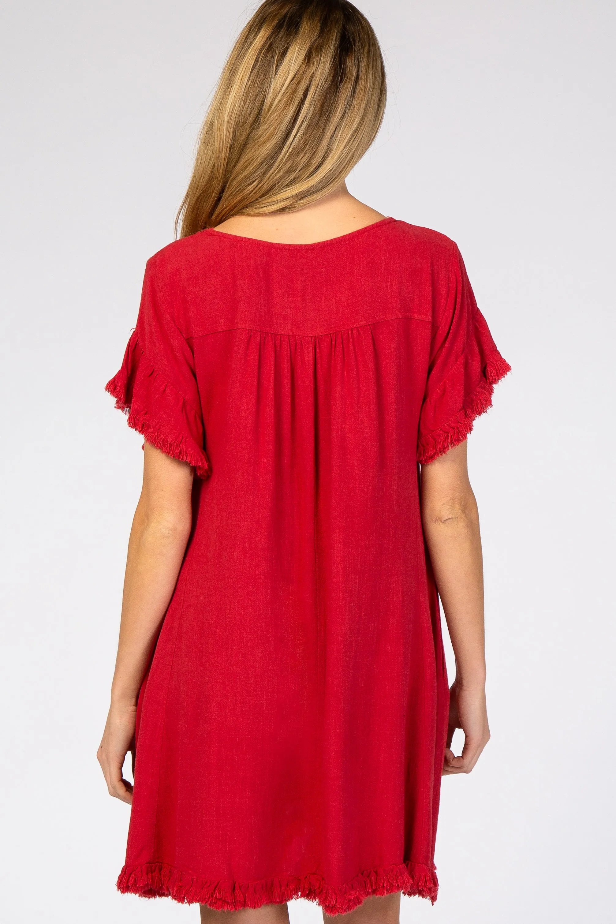 Red Fringe Linen Maternity Dress sold by Pinkblush product image thumbnail 4