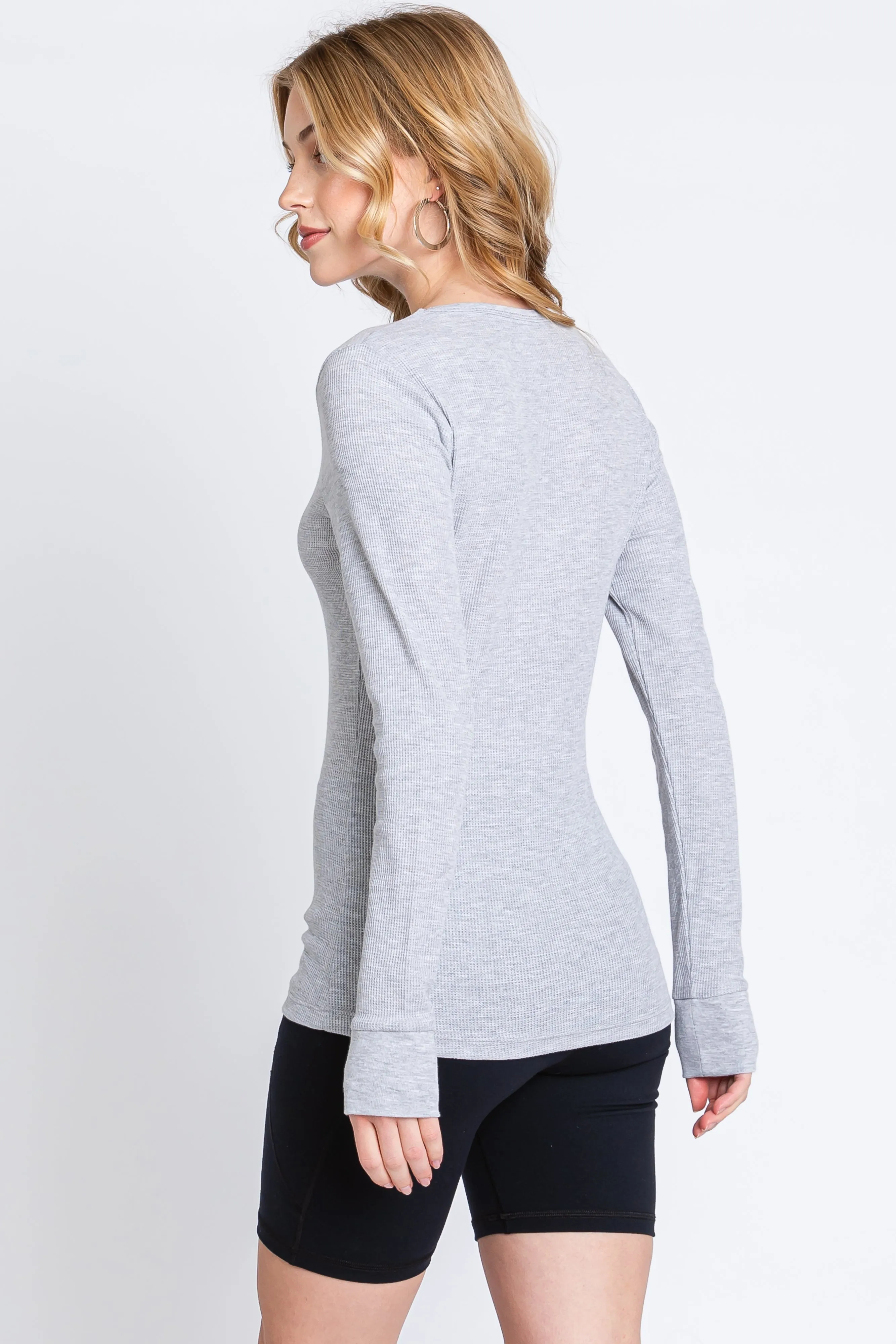 Heather Grey Waffle Knit Basic Long Sleeve Top sold by Pinkblush product image thumbnail 4
