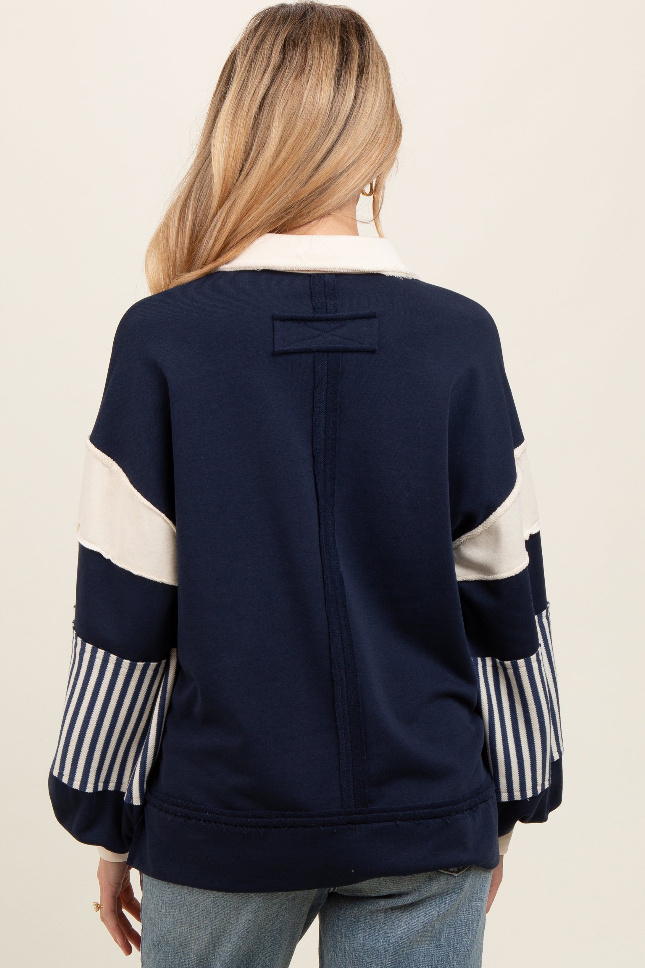Navy Colorblock Striped Maternity Long Sleeve Top sold by Pinkblush product image thumbnail 3