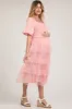 Light Pink Dot Smocked Ruffle Tiered Maternity Midi Dress sold by Pinkblush