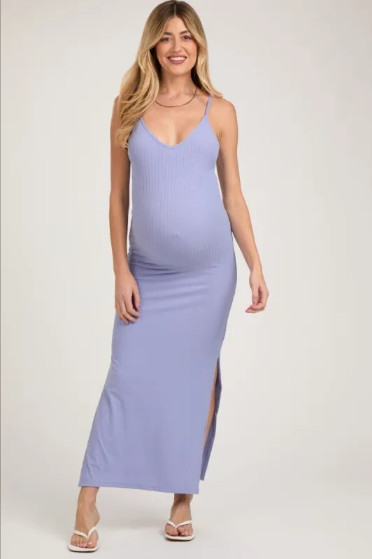 Lavender Side Slit Maternity Maxi Dress sold by Pinkblush