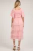 Light Pink Dot Smocked Ruffle Tiered Maternity Midi Dress sold by Pinkblush
