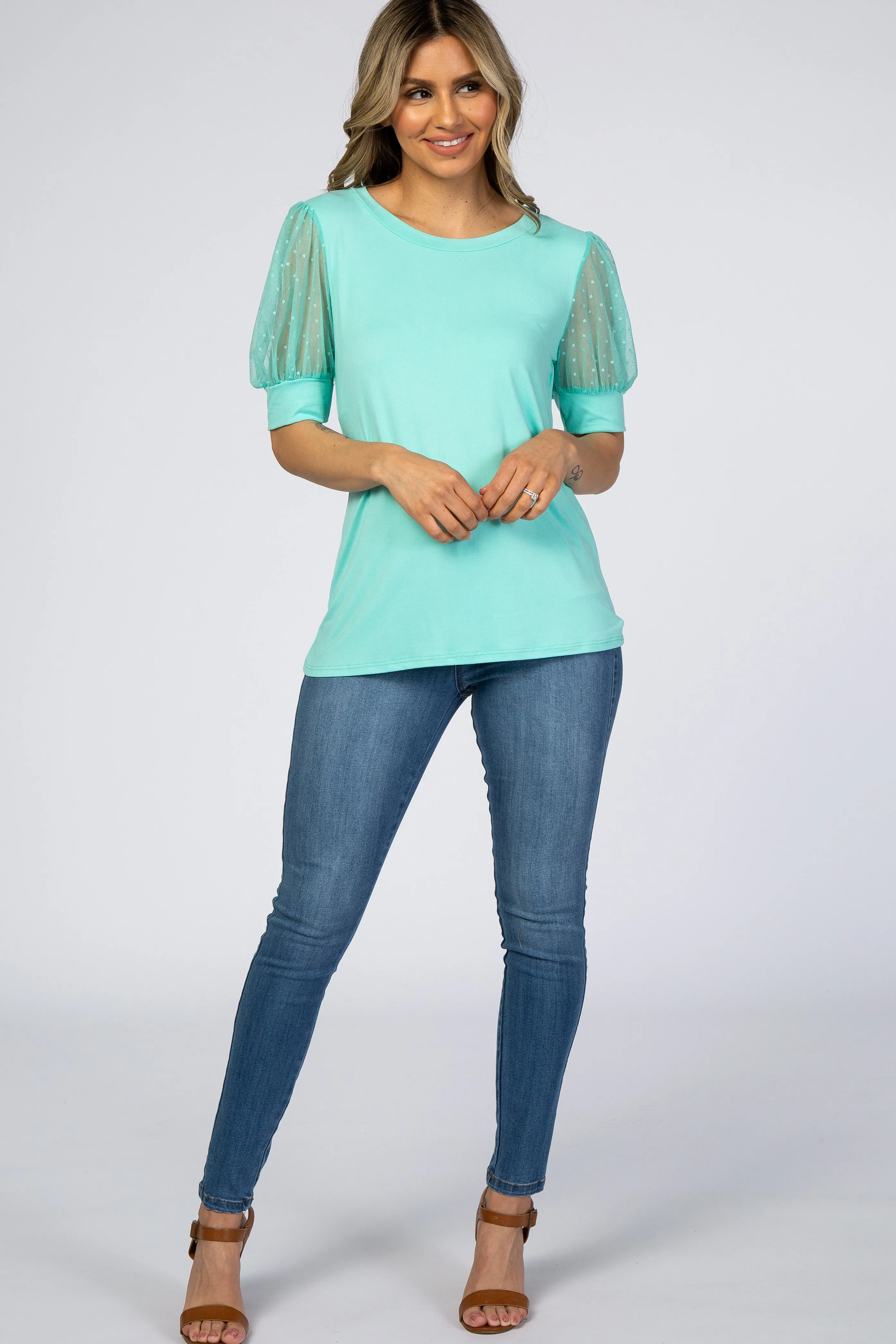 Mint Mesh Sleeve Top sold by Pinkblush product image thumbnail 4
