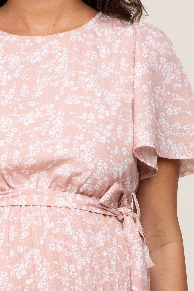 Light Pink Floral Pleated Maternity Midi Dress sold by Pinkblush product image thumbnail 4