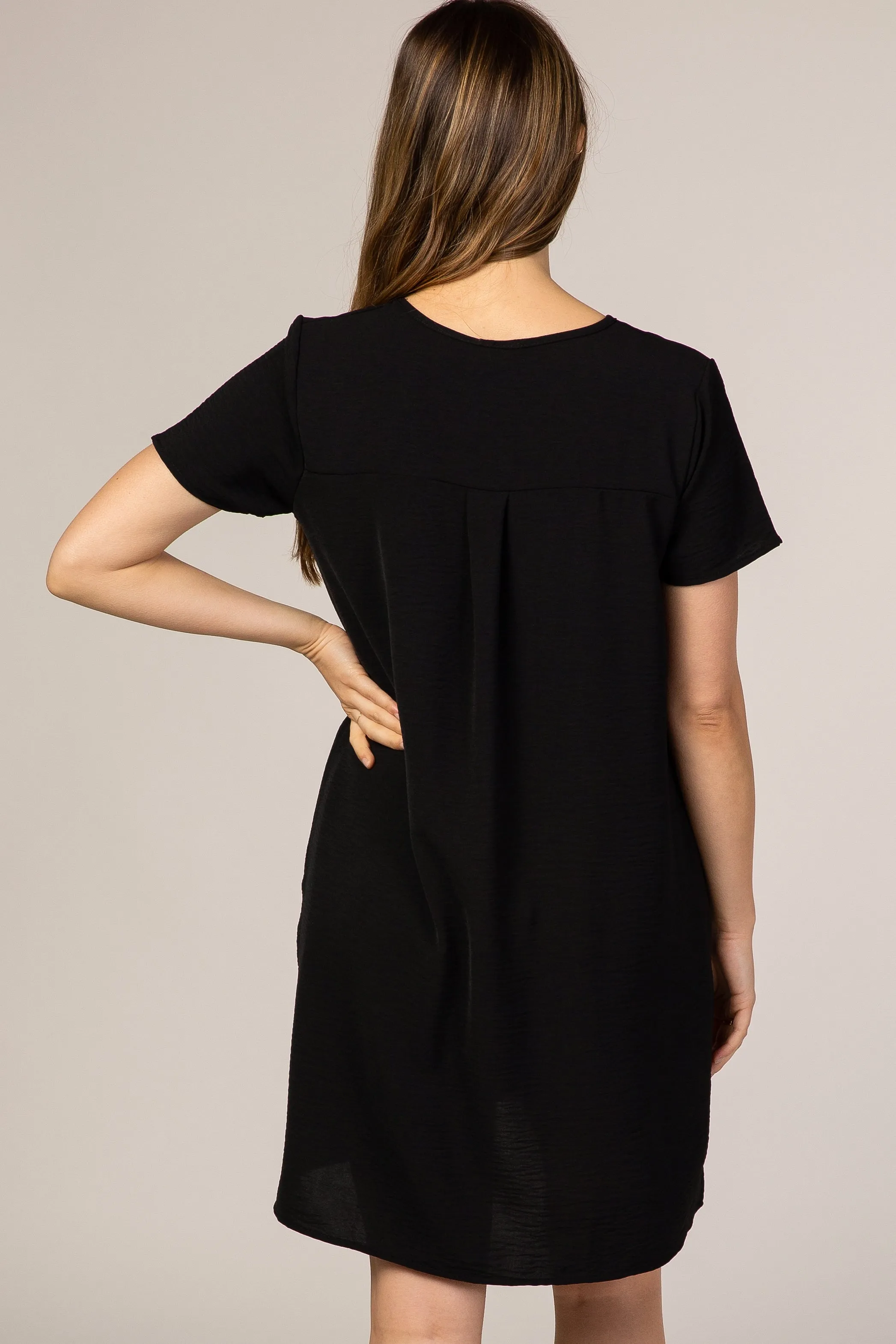 Black V-Neck Short Sleeve Maternity Dress sold by Pinkblush product image thumbnail 4