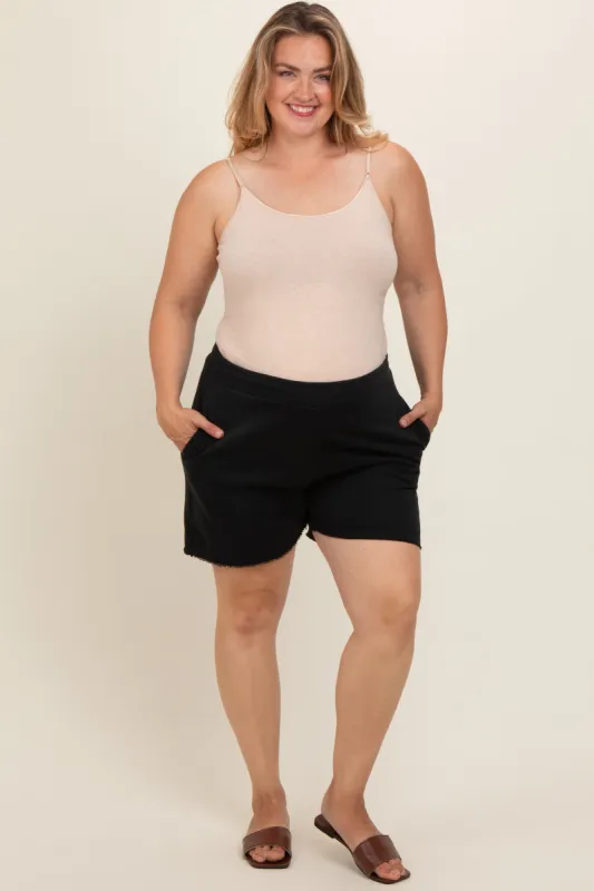 Black Raw Edge Maternity Plus Sweat Shorts sold by Pinkblush