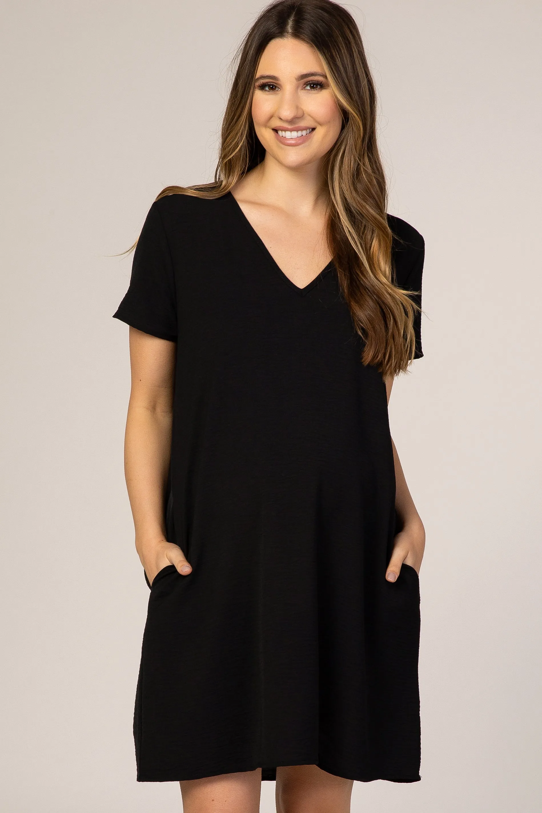 Black V-Neck Short Sleeve Maternity Dress sold by Pinkblush product image thumbnail 2