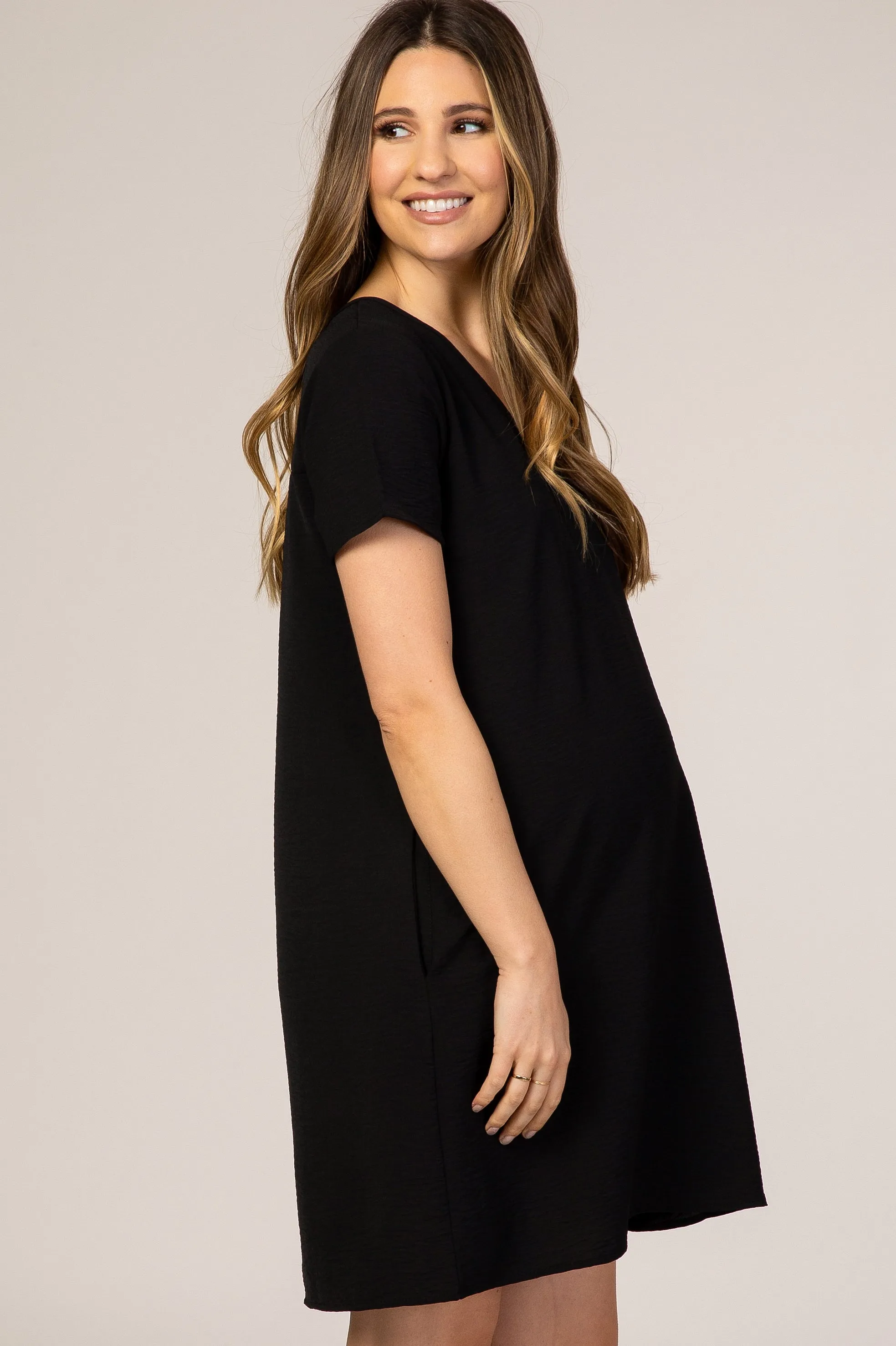 Black V-Neck Short Sleeve Maternity Dress sold by Pinkblush product image thumbnail 3