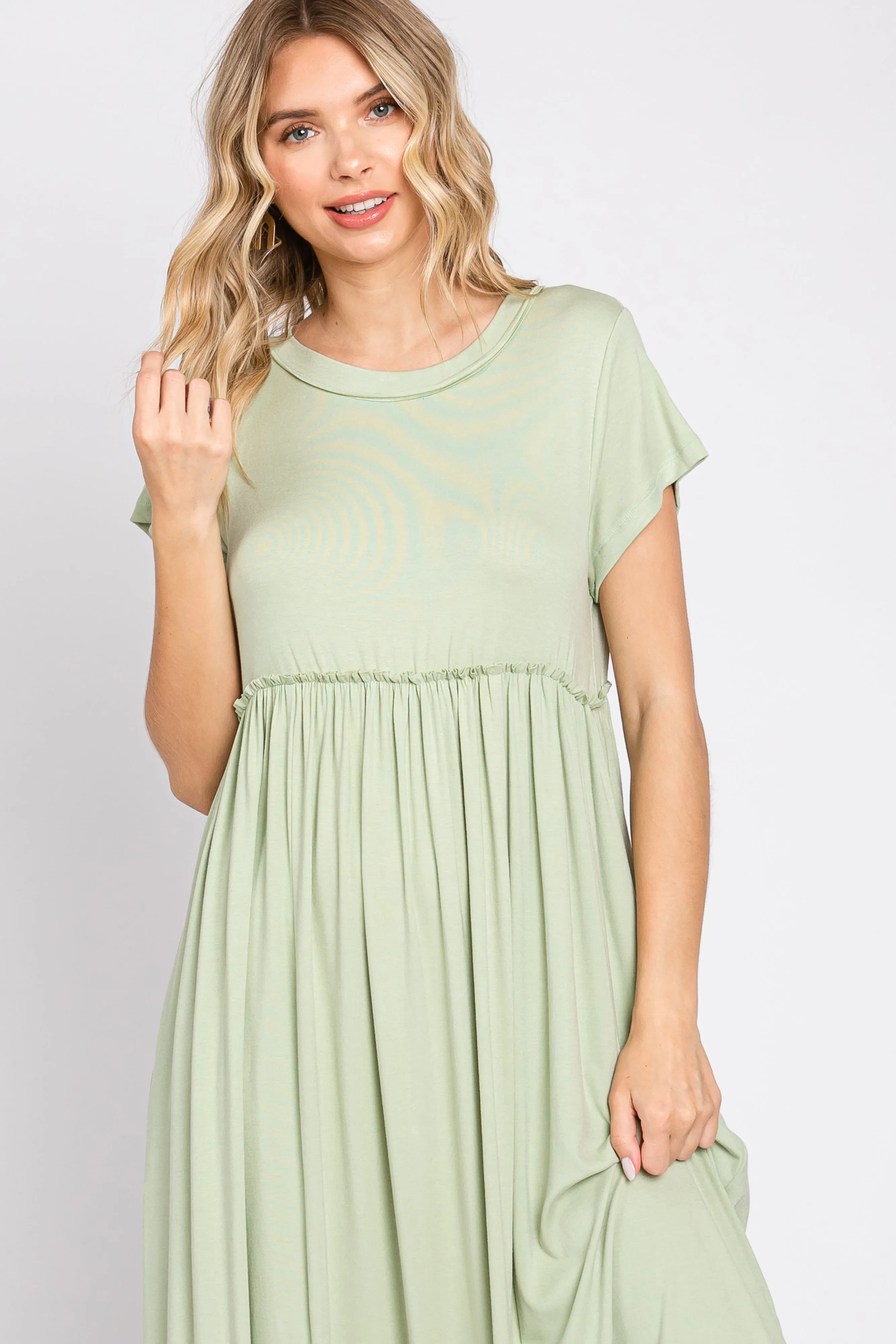 Light Olive Short Sleeve Pocketed Maxi Dress sold by Pinkblush product image thumbnail 4