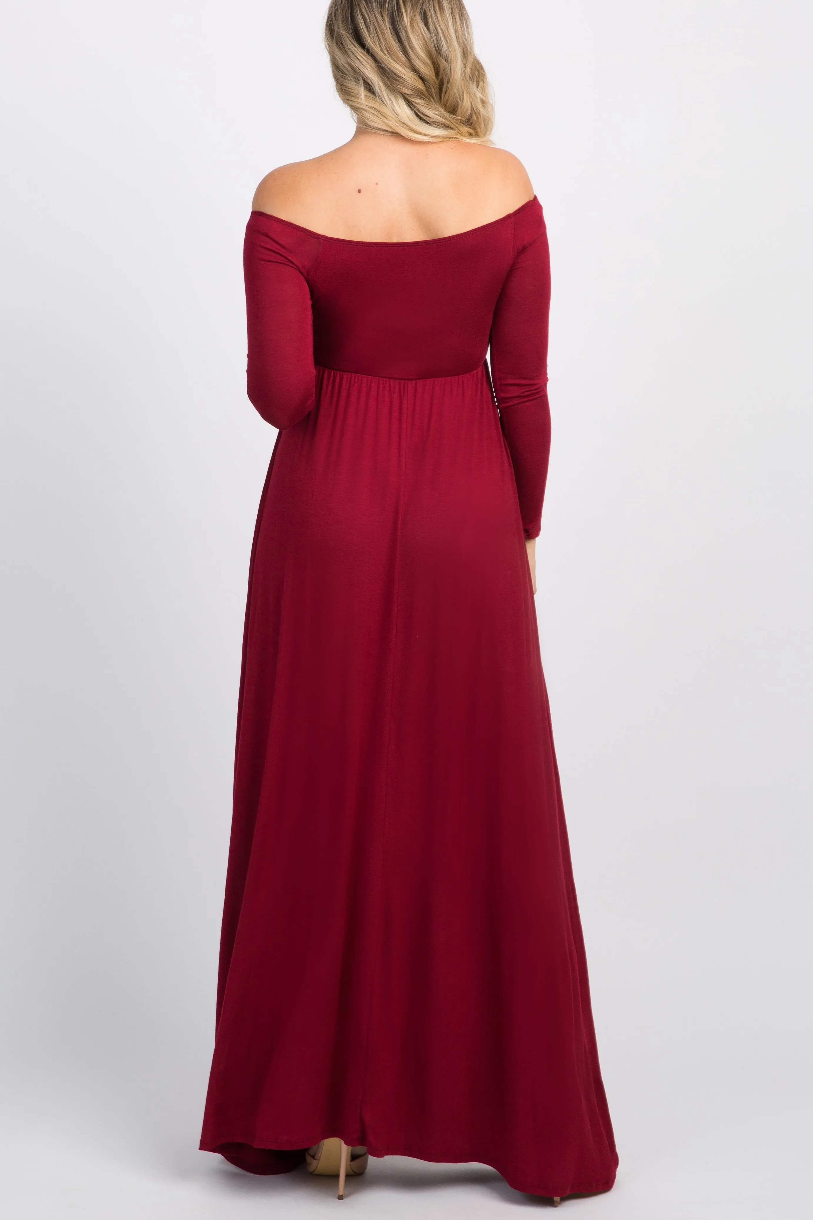 PinkBlush Burgundy Solid Off Shoulder Maternity Maxi Dress sold by Pinkblush product image thumbnail 3